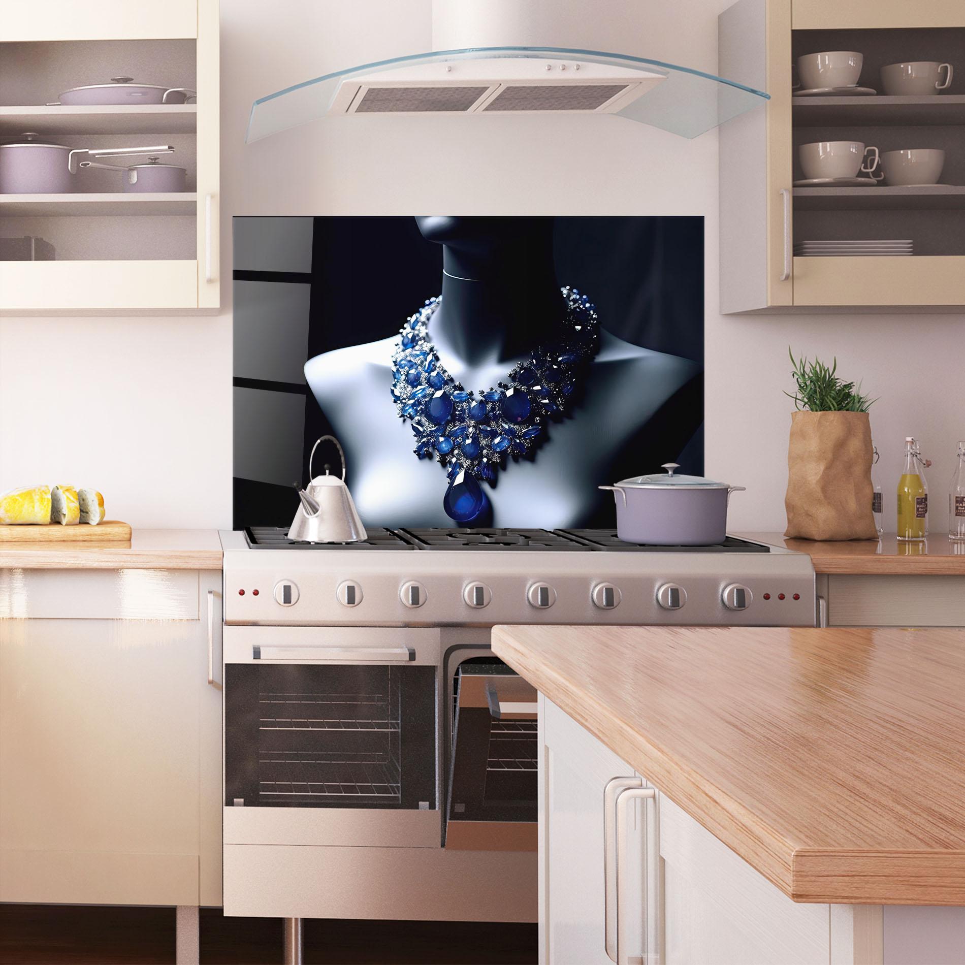 Panou Sticla Bucatarie Blue Diamonds Necklace mockup 1