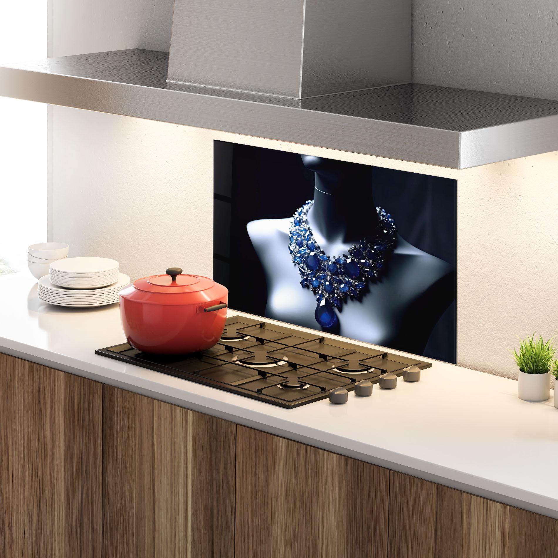 Panou Sticla Bucatarie Blue Diamonds Necklace mockup 4