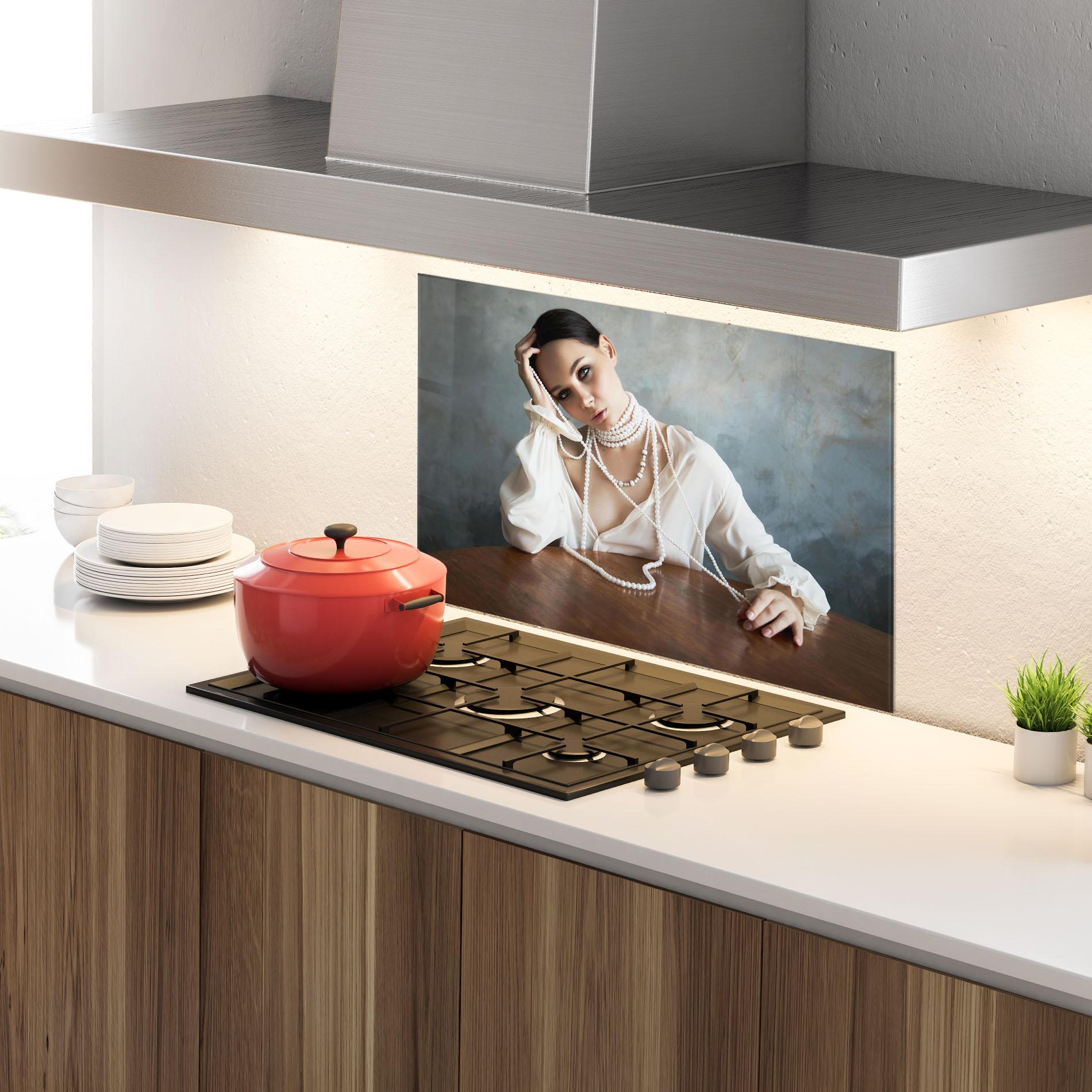 Panou Sticla Bucatarie White Pearl Beads mockup 4