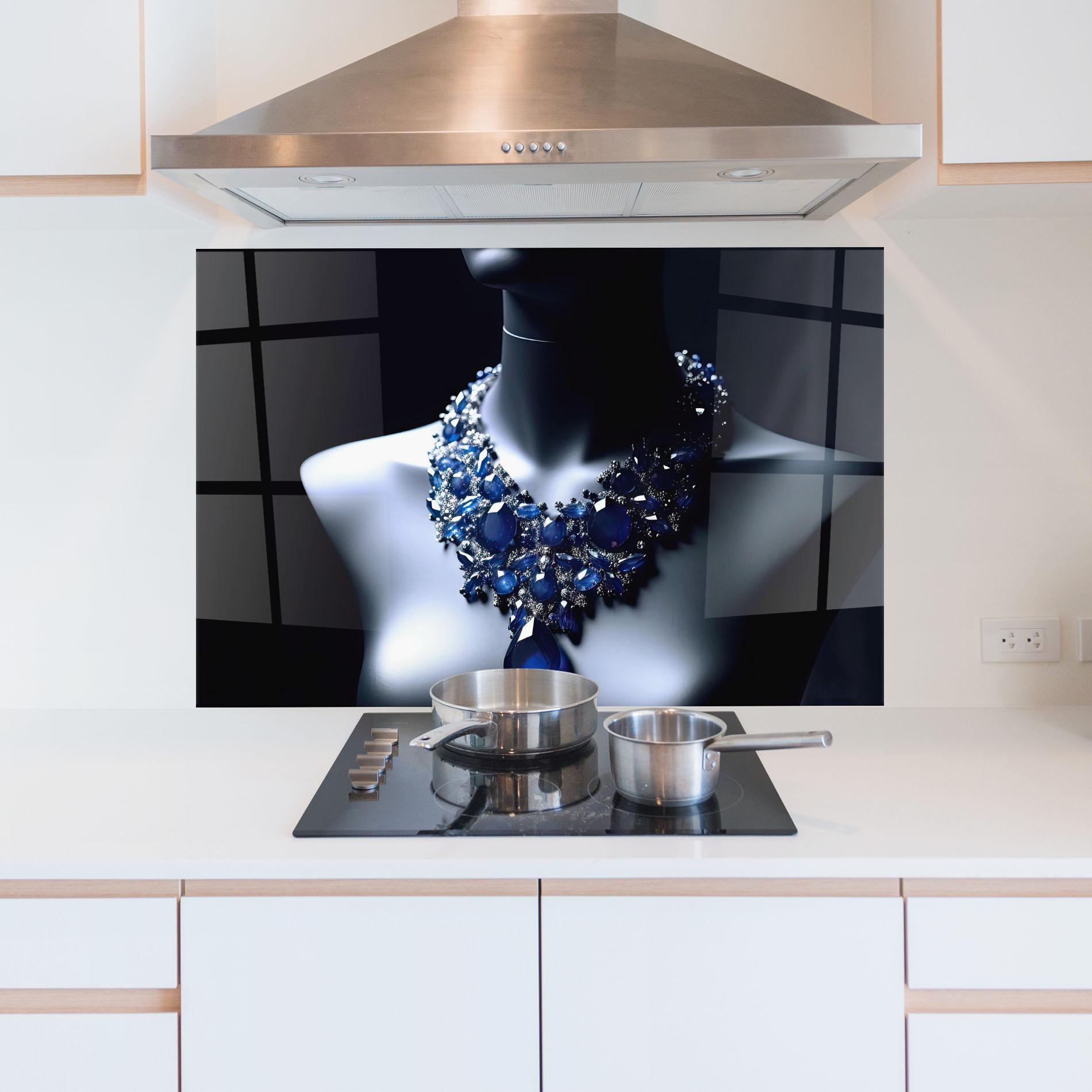 Panou Sticla Bucatarie Blue Diamonds Necklace mockup 5