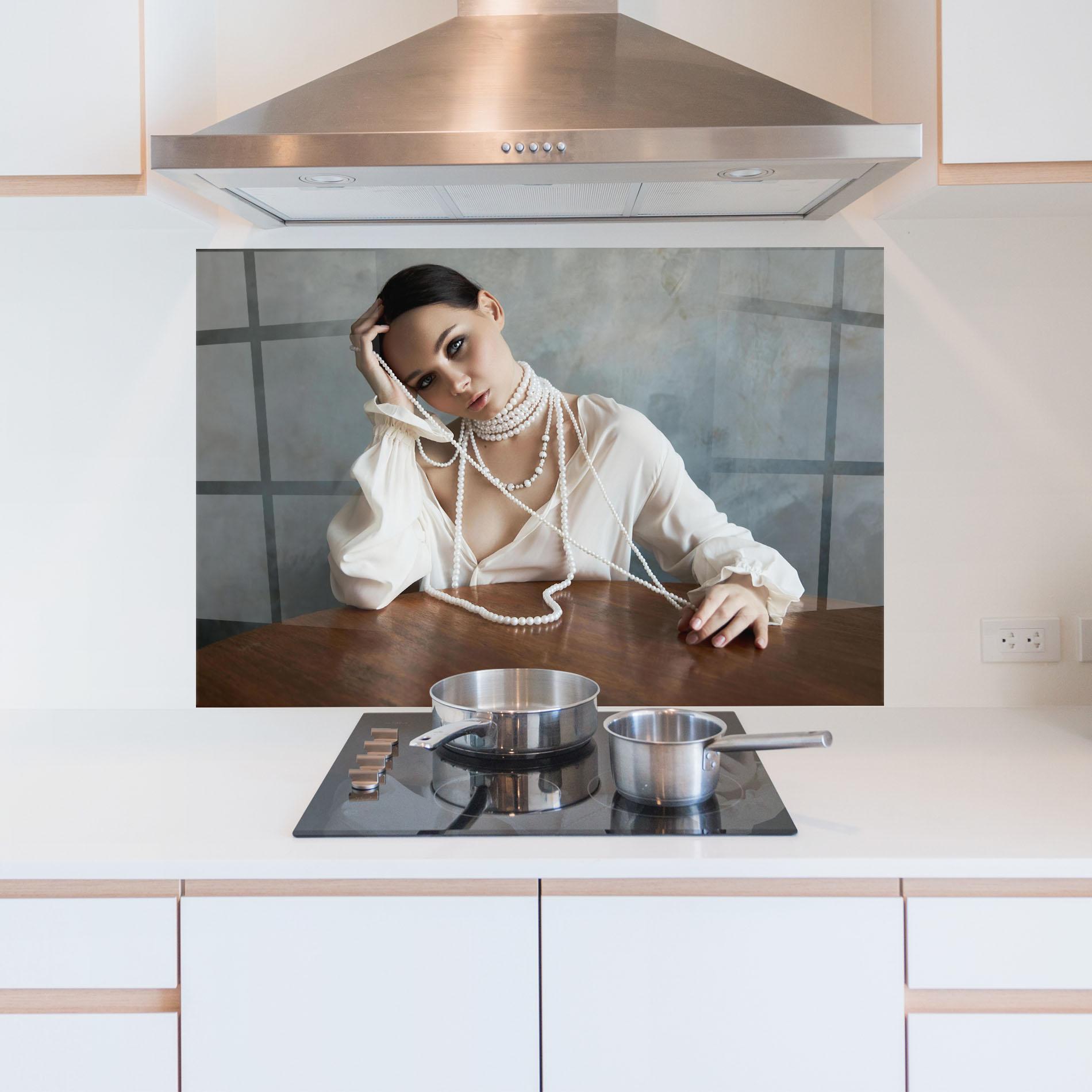 Panou Sticla Bucatarie White Pearl Beads mockup 5