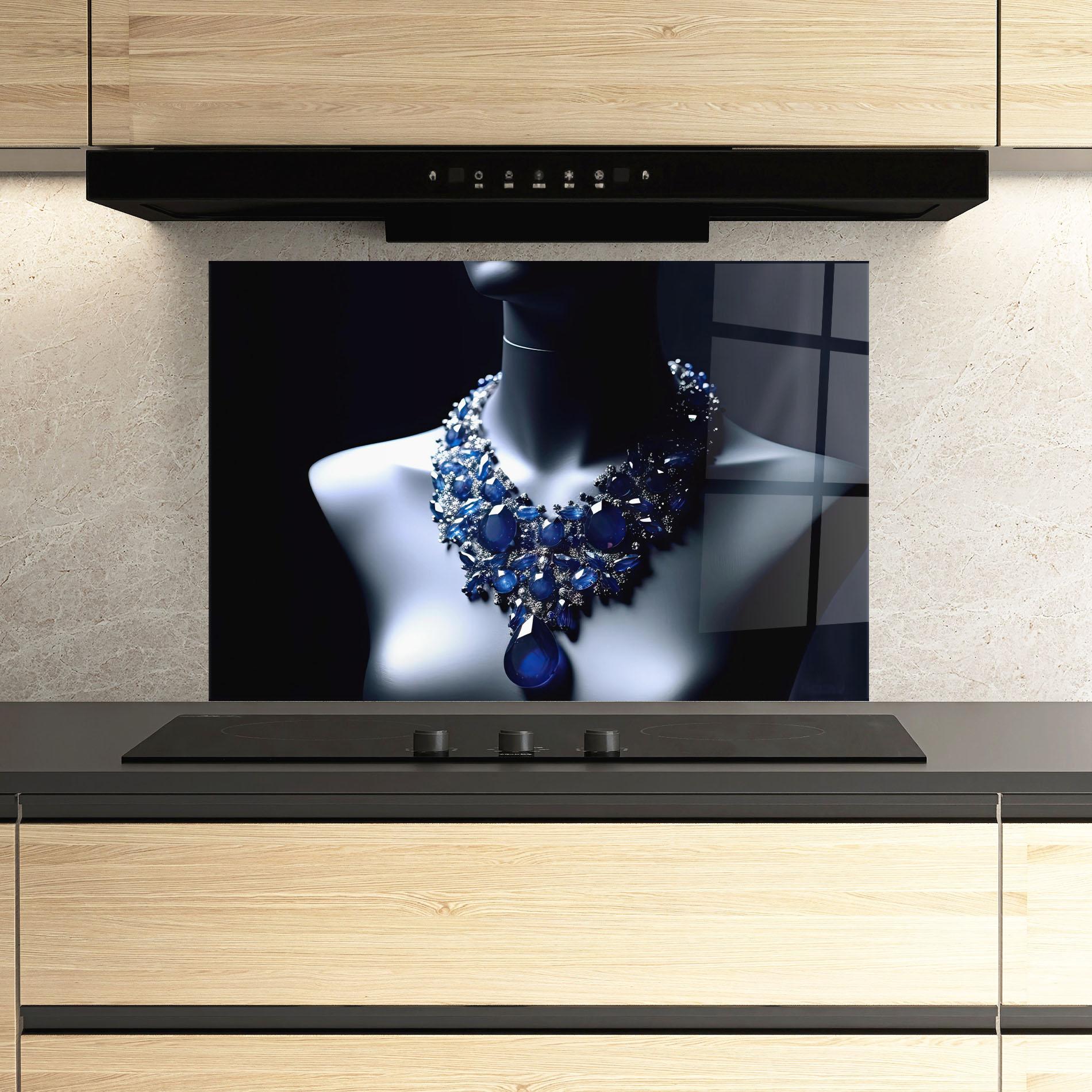 Panou Sticla Bucatarie Blue Diamonds Necklace mockup 3