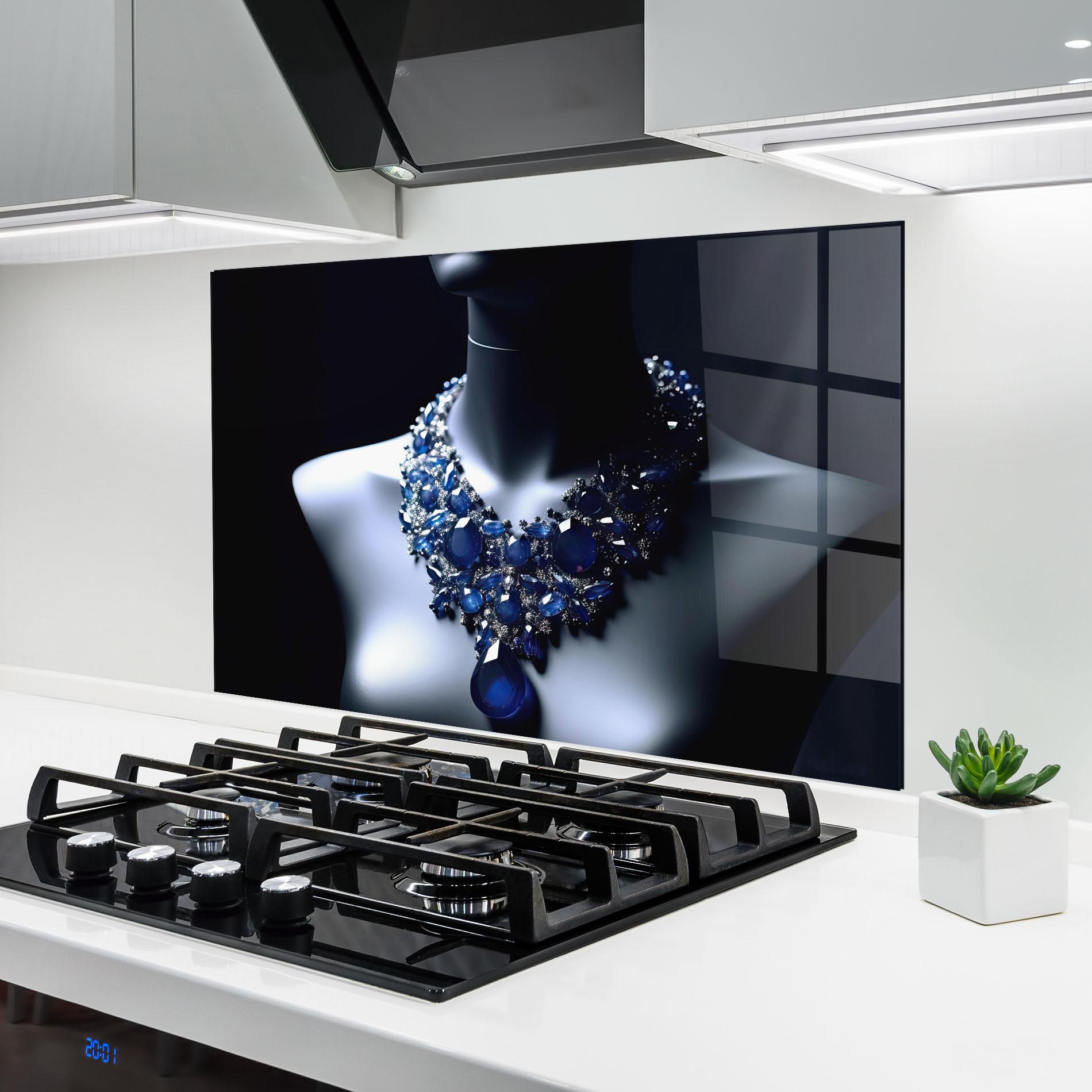 Panou Sticla Bucatarie Blue Diamonds Necklace mockup 6