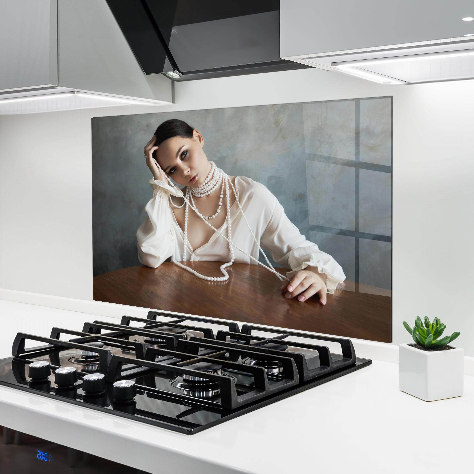 Panou Sticla Bucatarie White Pearl Beads mockup 6