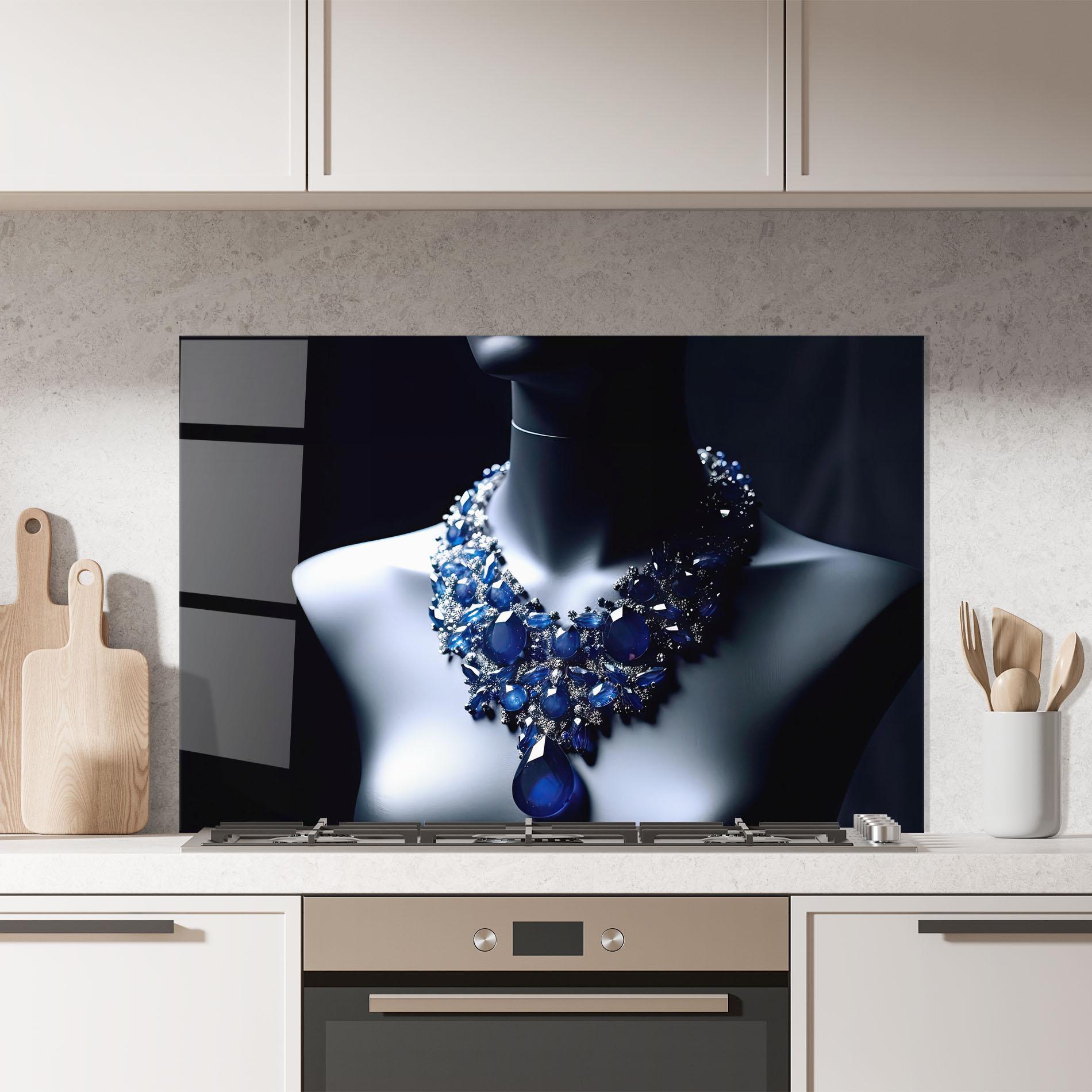 Panou Sticla Bucatarie Blue Diamonds Necklace mockup 7