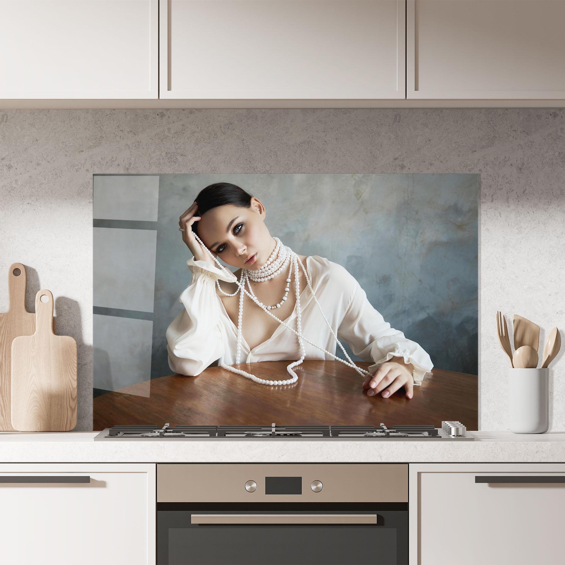 Panou Sticla Bucatarie White Pearl Beads mockup 7