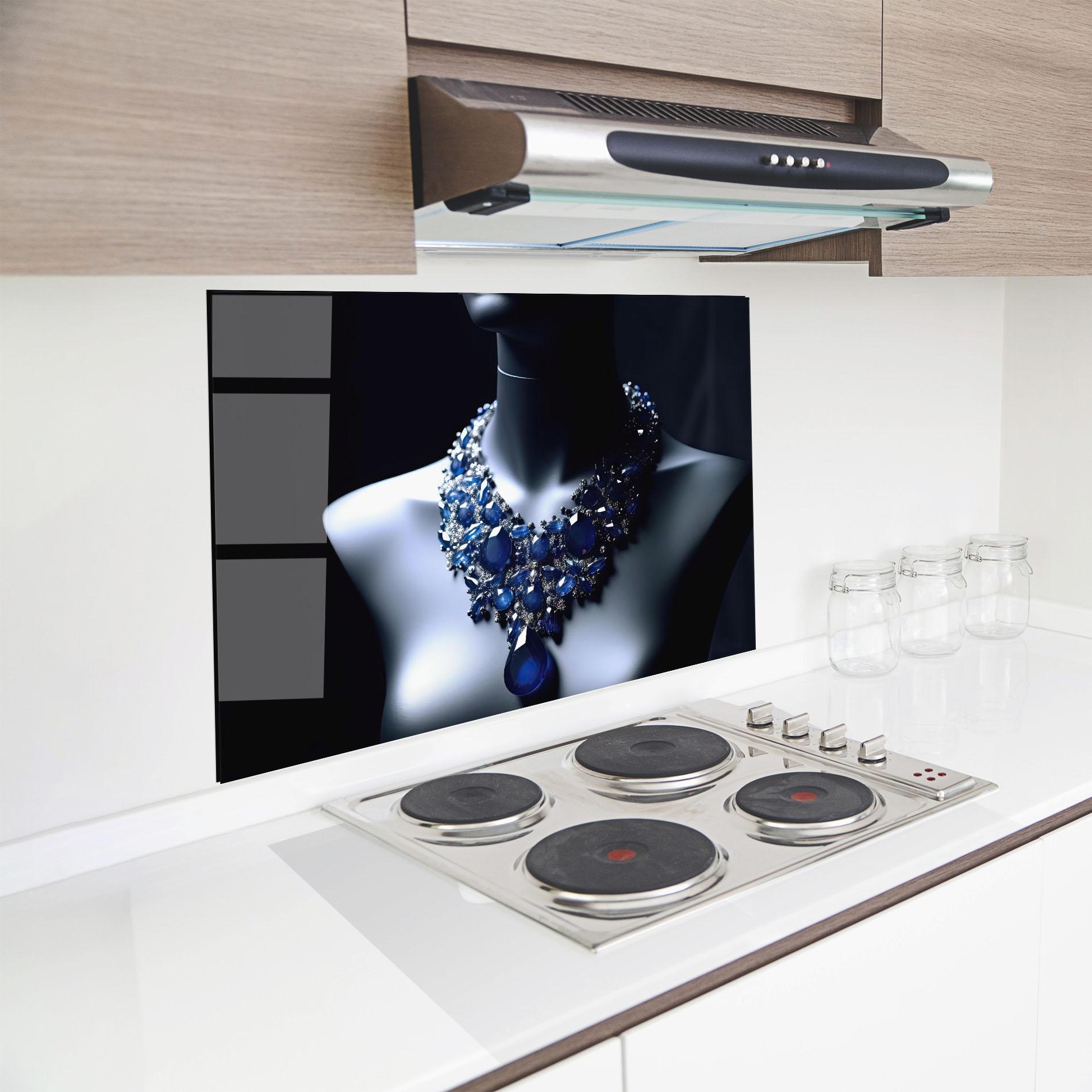 Panou Sticla Bucatarie Blue Diamonds Necklace mockup 8