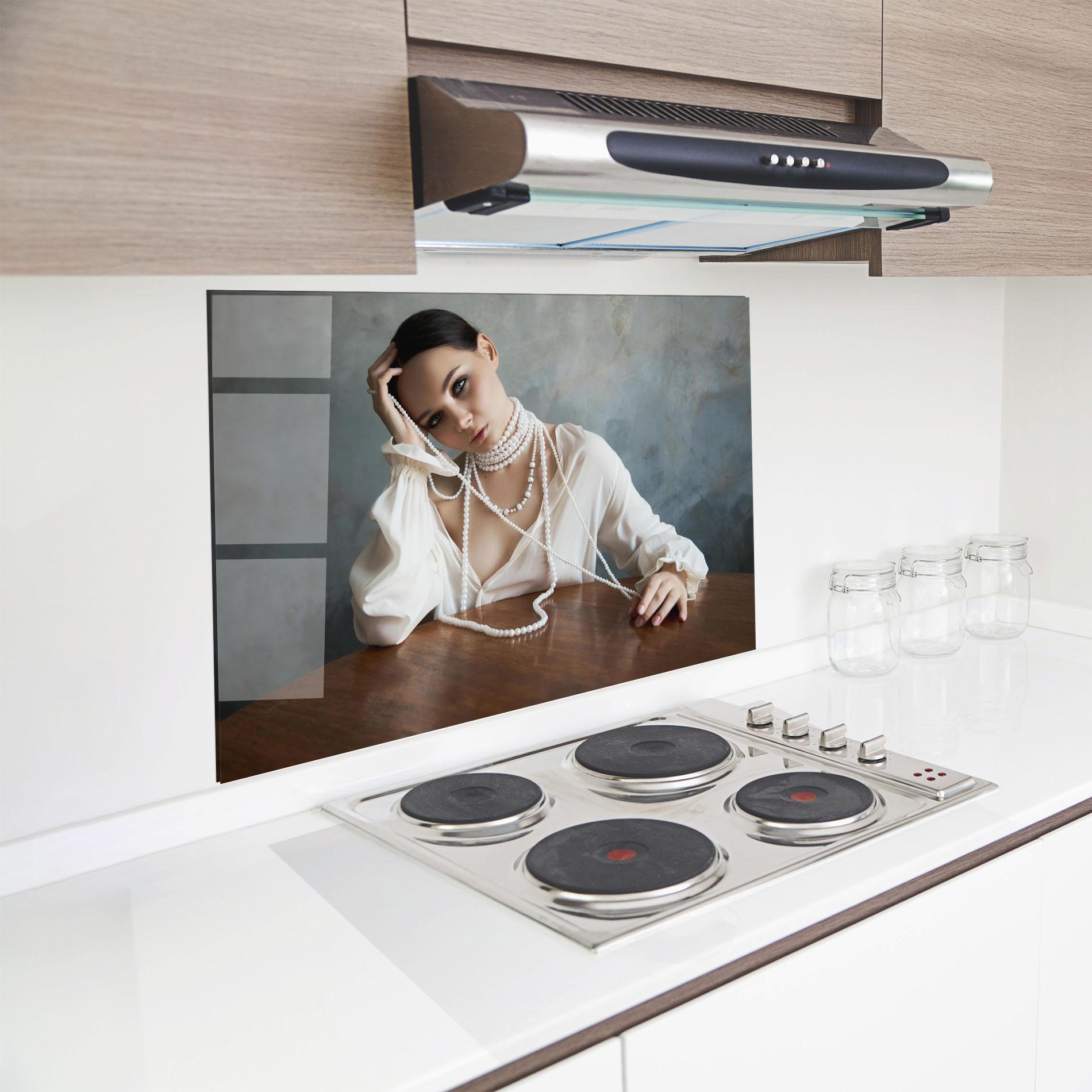 Panou Sticla Bucatarie White Pearl Beads mockup 8