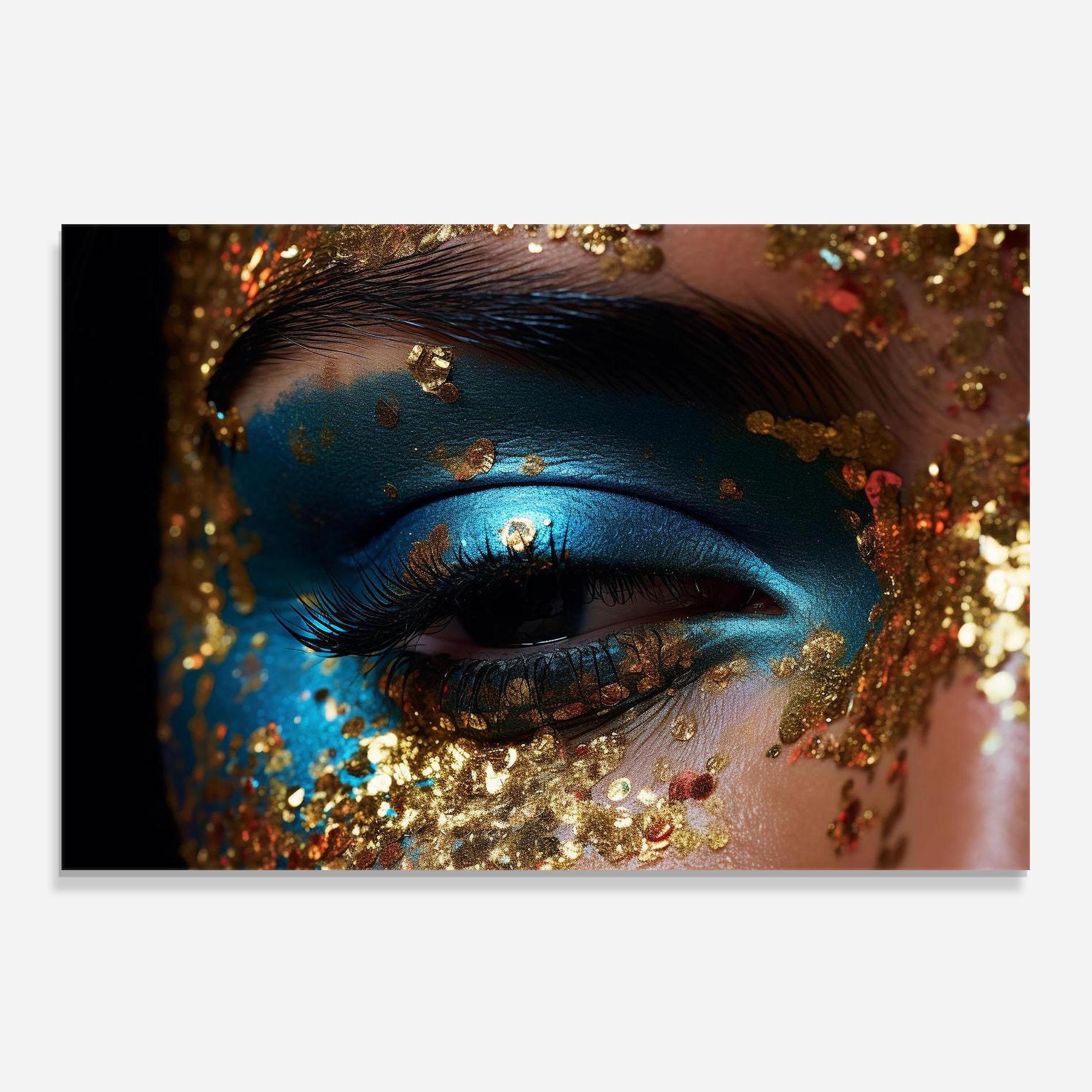 Panou Sticla Bucatarie Blue Gold Glitter mockup 0