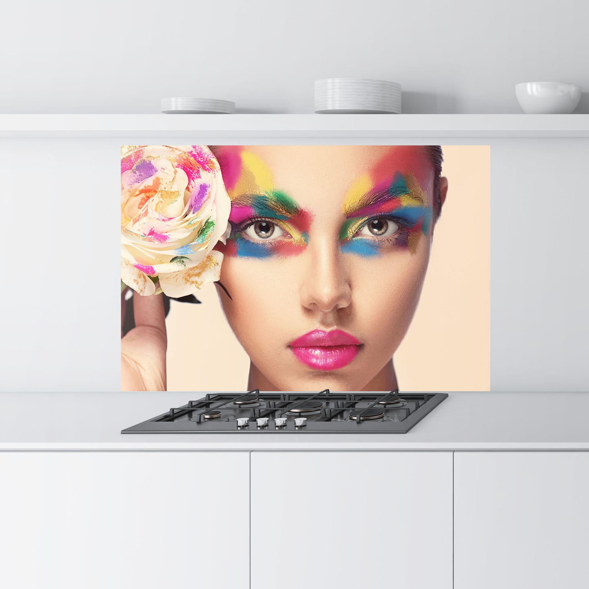 Panou Sticla Bucatarie Colorful Makeup Girl mockup 9
