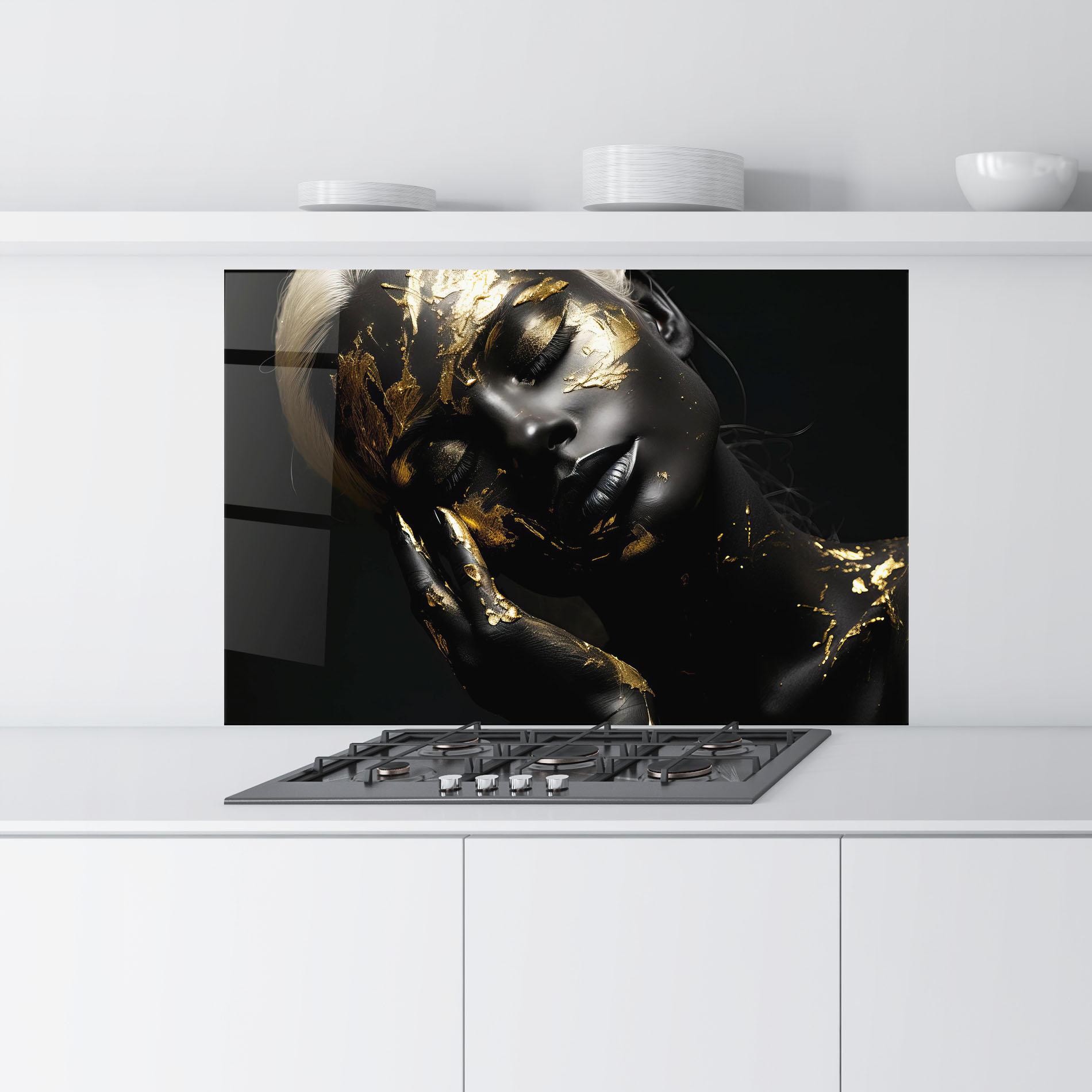 Panou Sticla Bucatarie Gold Makeup On Black mockup 9