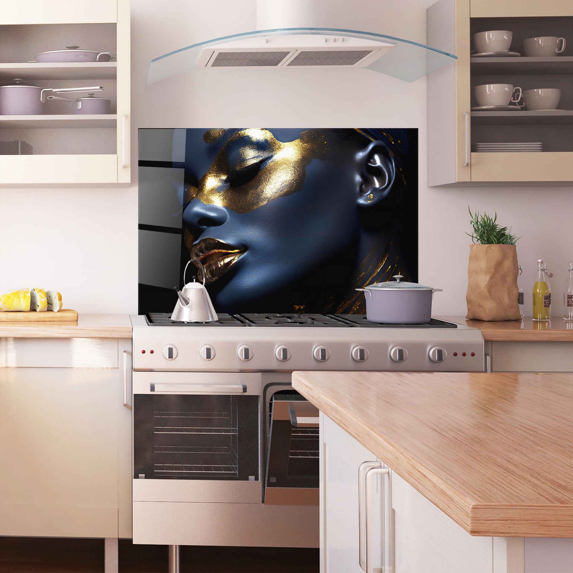 Panou Sticla Bucatarie Blue Gold Face mockup 1