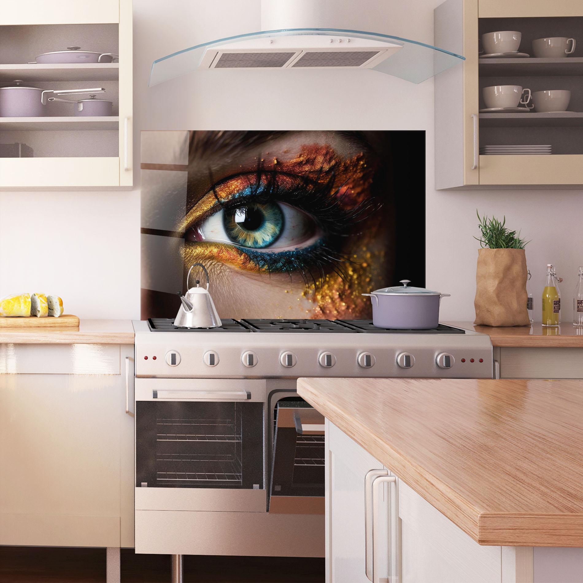 Panou Sticla Bucatarie Blue Green Eye Makeup mockup 1