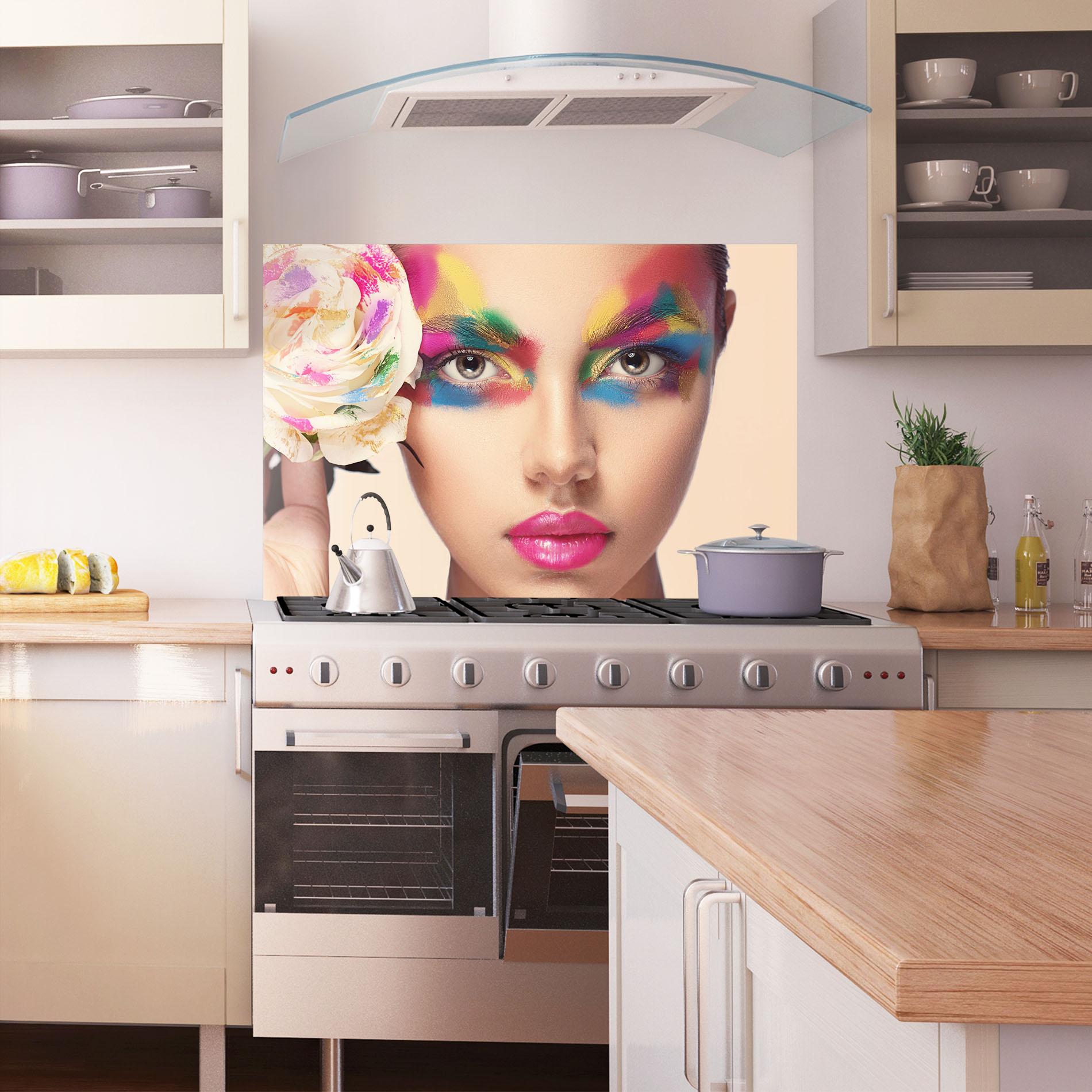 Panou Sticla Bucatarie Colorful Makeup Girl mockup 1