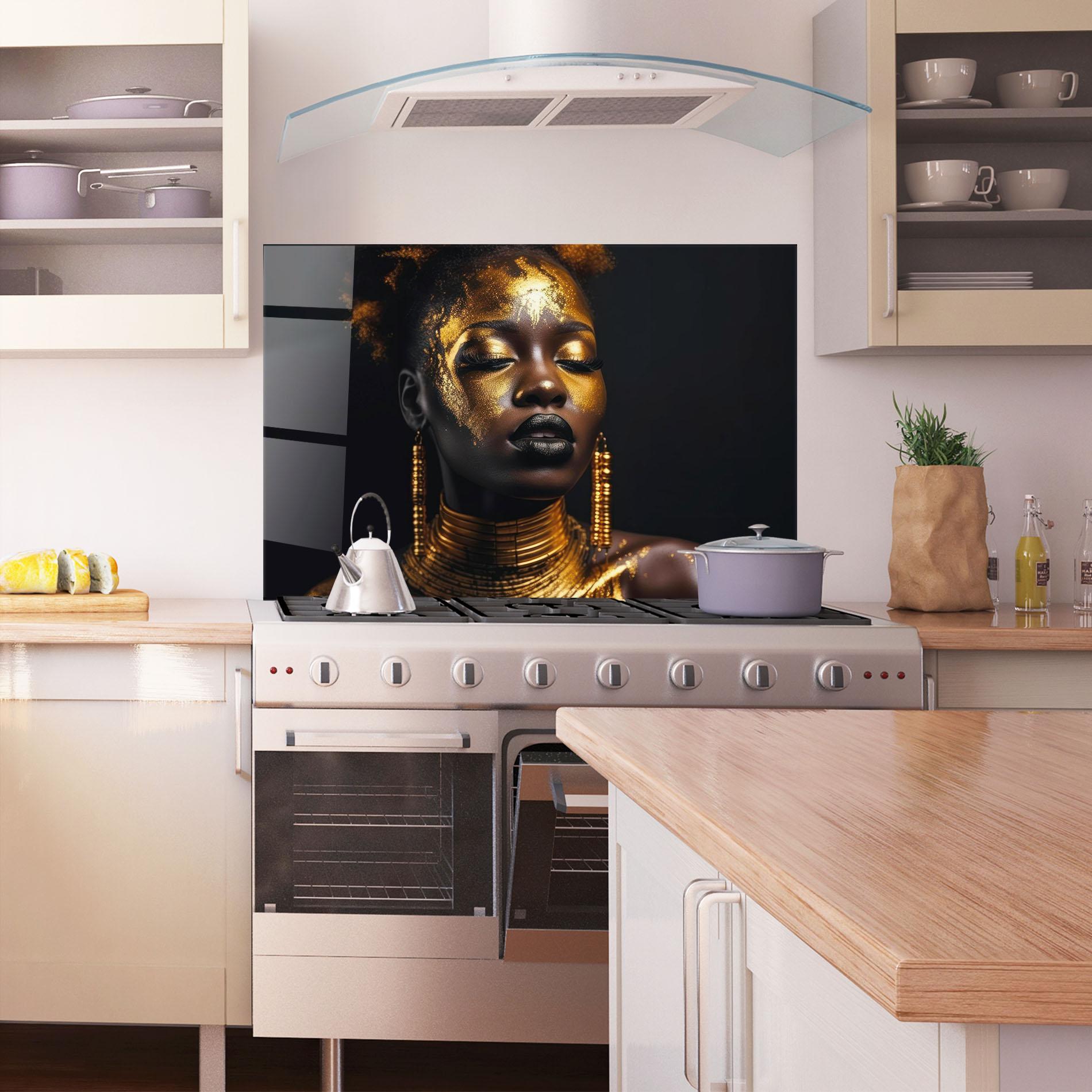 Panou Sticla Bucatarie Gold Makeup Black Lips mockup 1