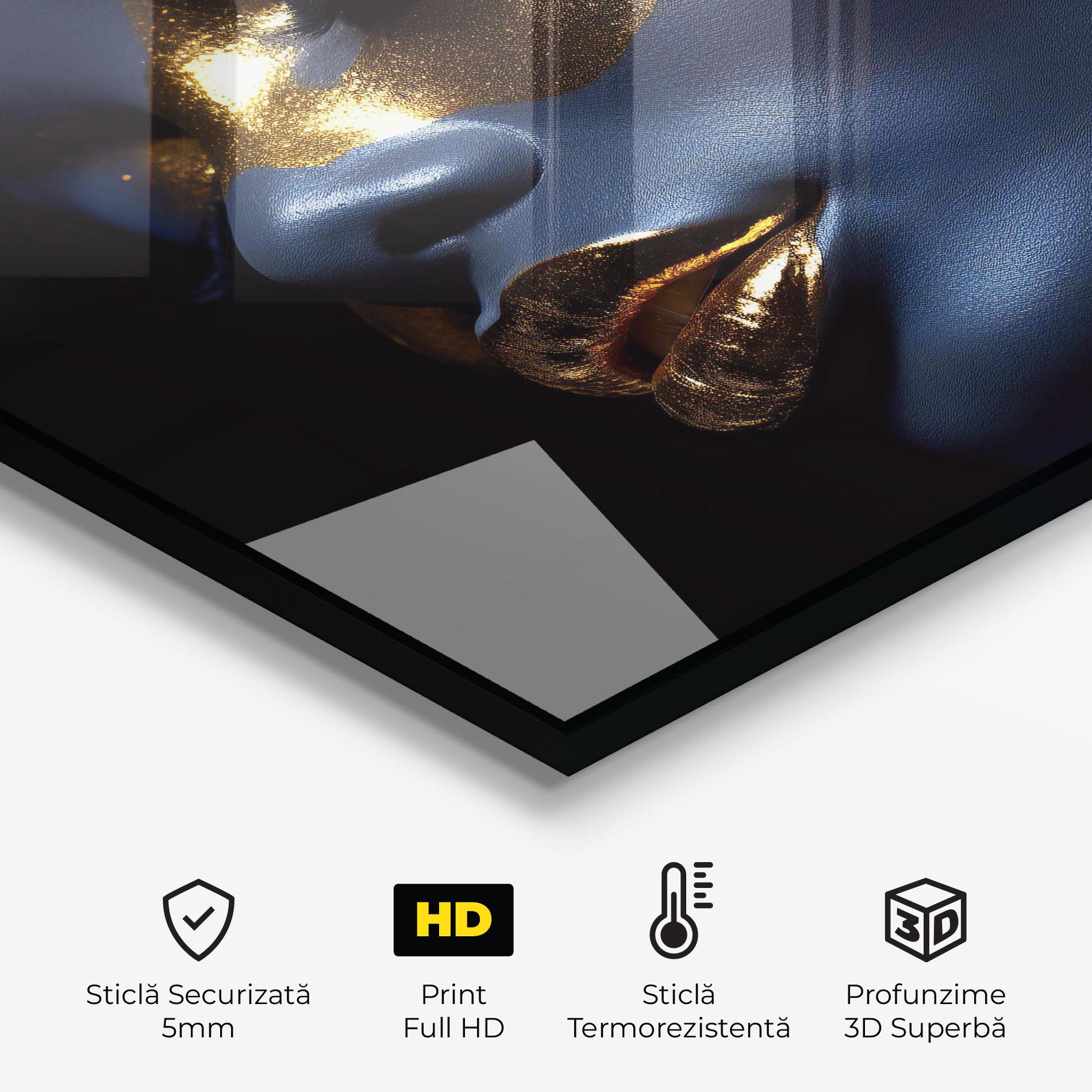 Panou Sticla Bucatarie Blue Gold Face mockup 2