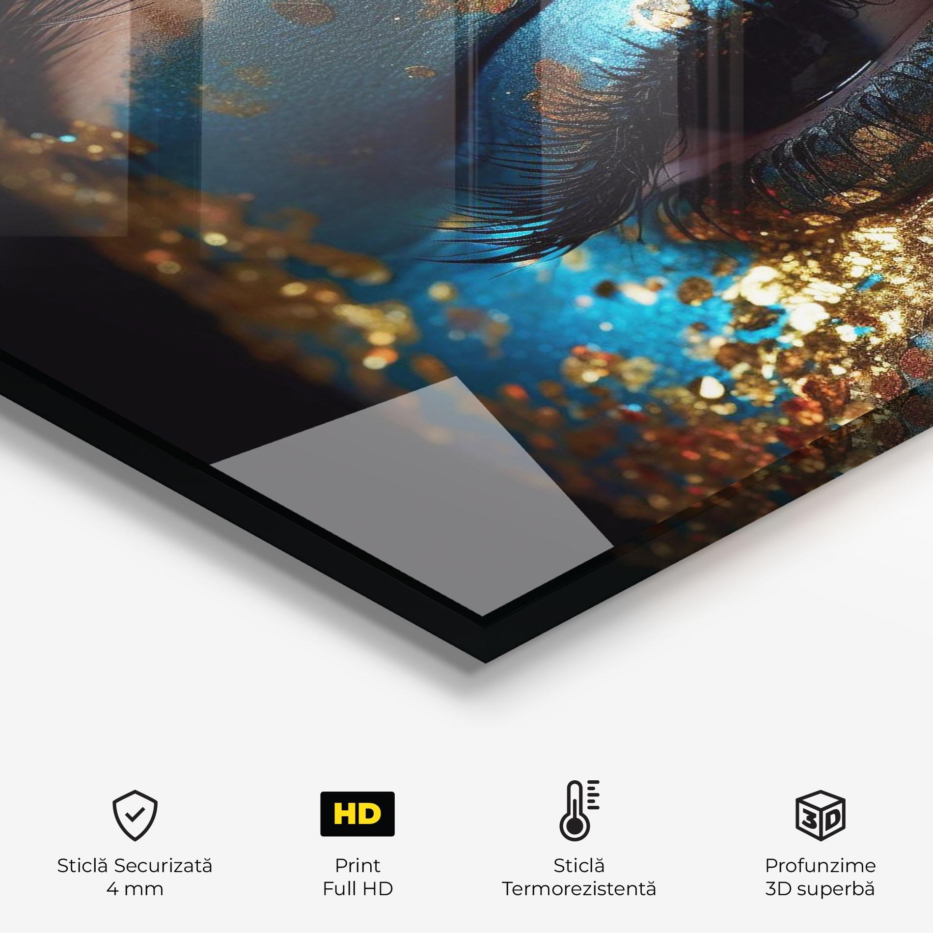 Panou Sticla Bucatarie Blue Gold Glitter mockup 2