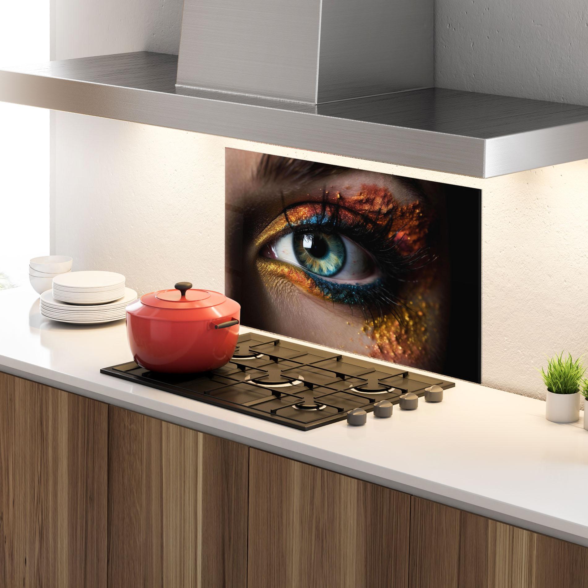 Panou Sticla Bucatarie Blue Green Eye Makeup mockup 4