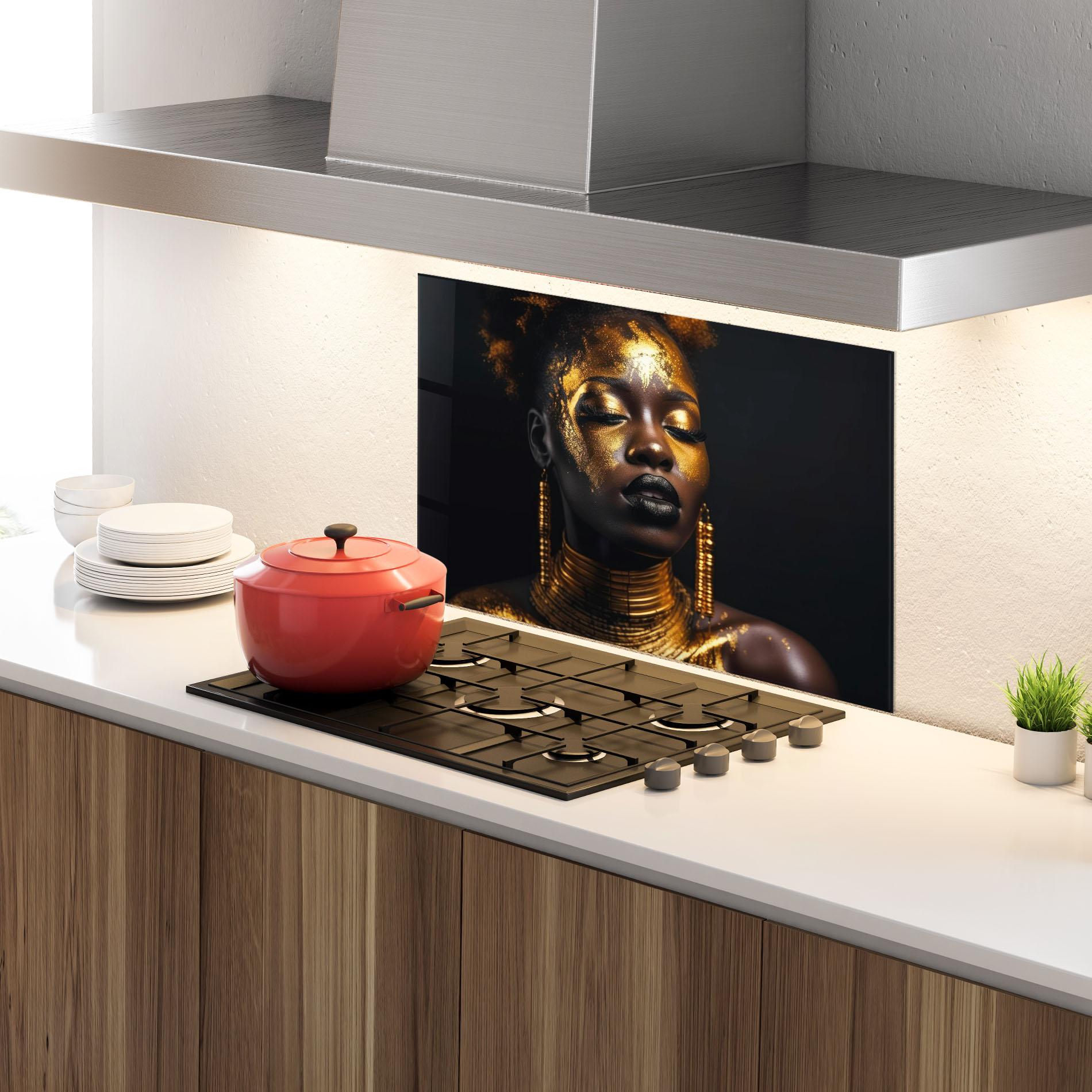 Panou Sticla Bucatarie Gold Makeup Black Lips mockup 4