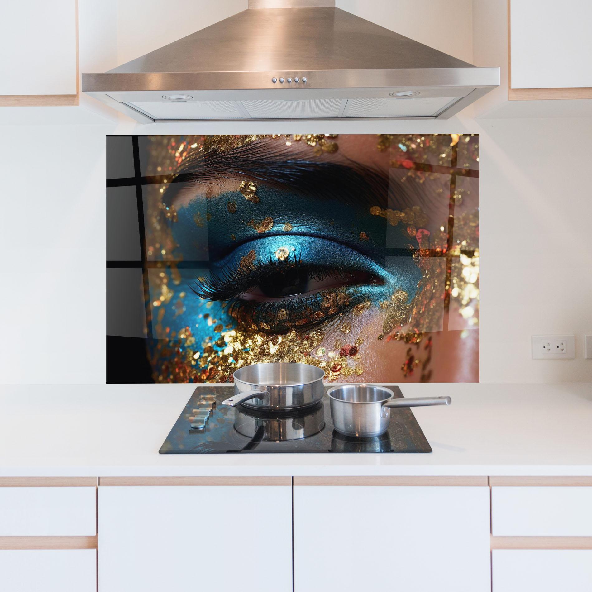 Panou Sticla Bucatarie Blue Gold Glitter mockup 5