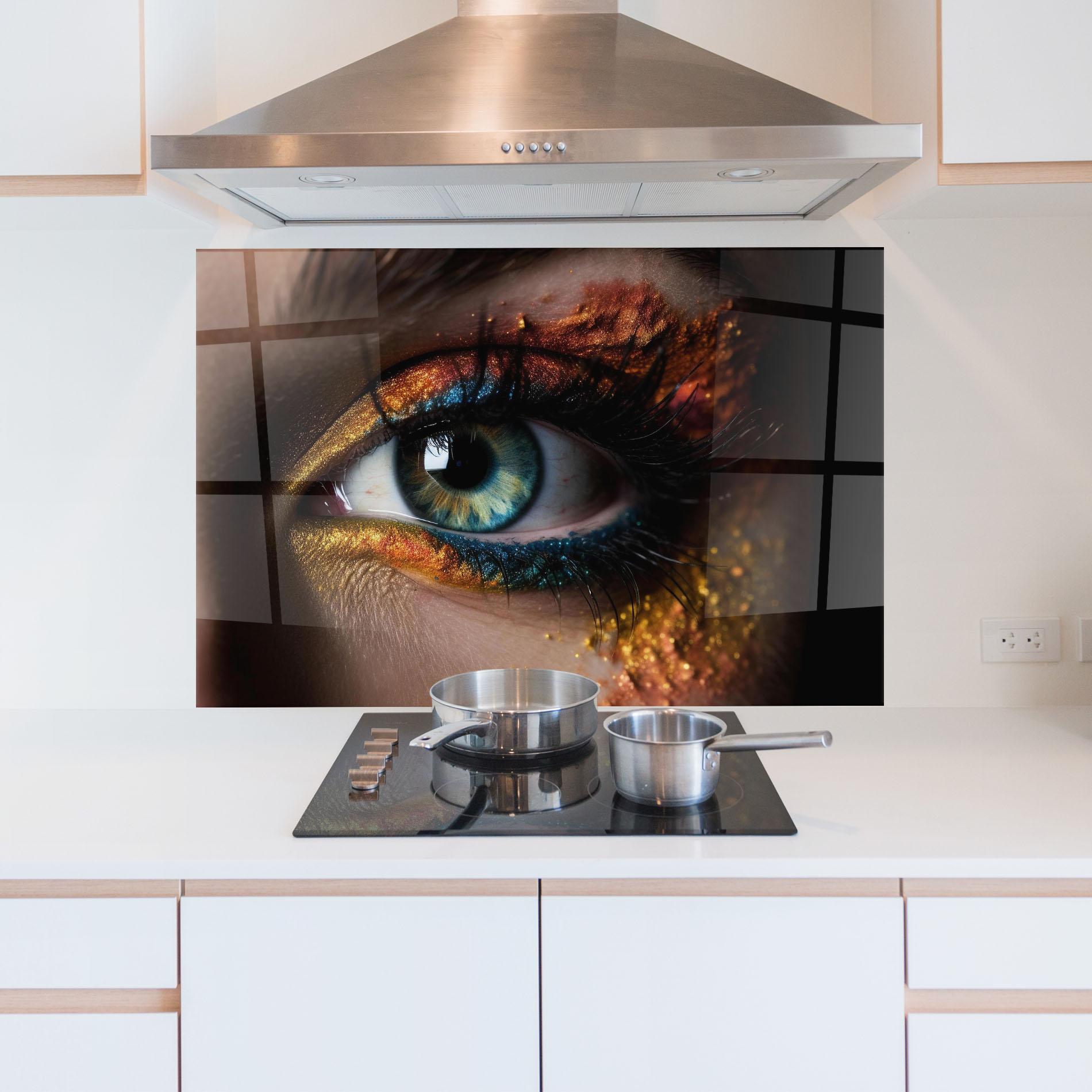 Panou Sticla Bucatarie Blue Green Eye Makeup mockup 5