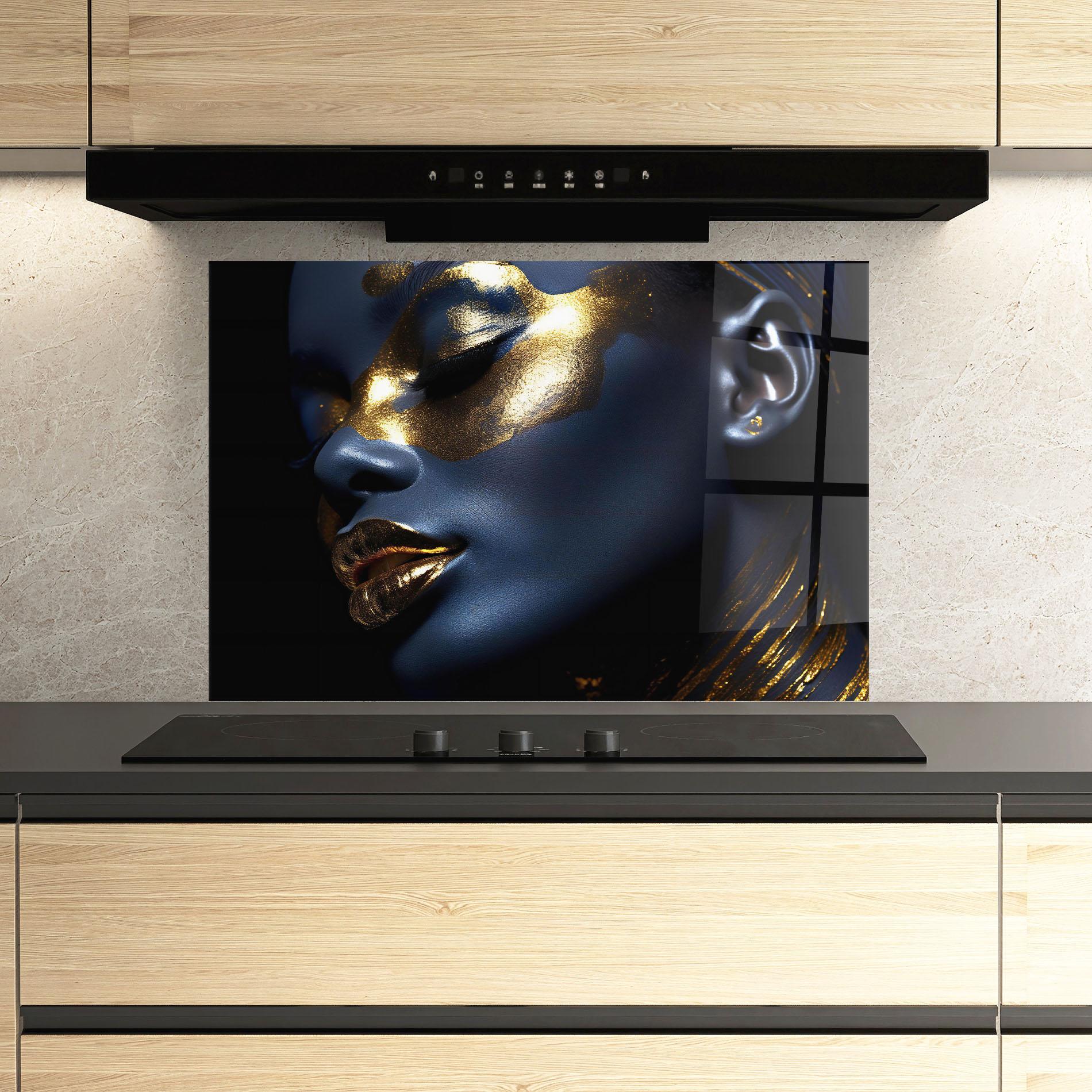 Panou Sticla Bucatarie Blue Gold Face mockup 3
