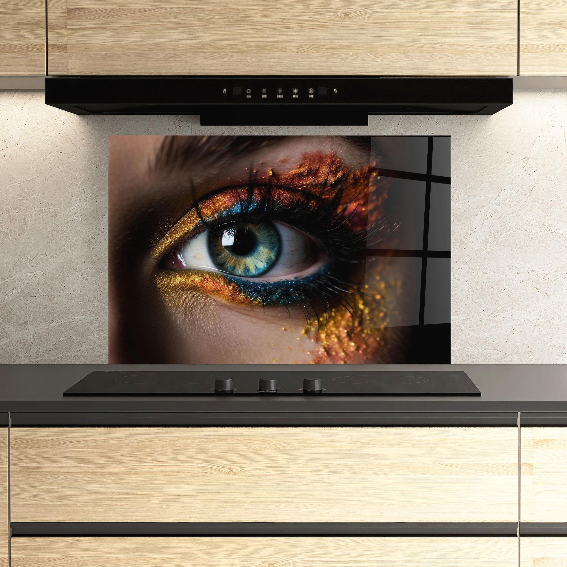 Panou Sticla Bucatarie Blue Green Eye Makeup mockup 3