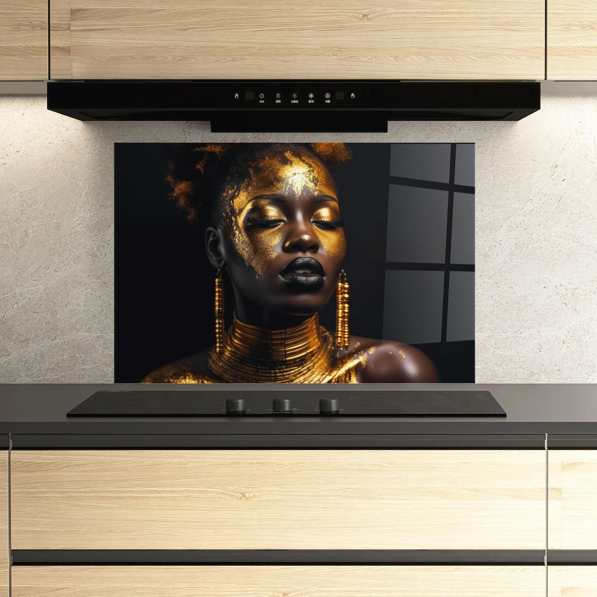 Panou Sticla Bucatarie Gold Makeup Black Lips mockup 3