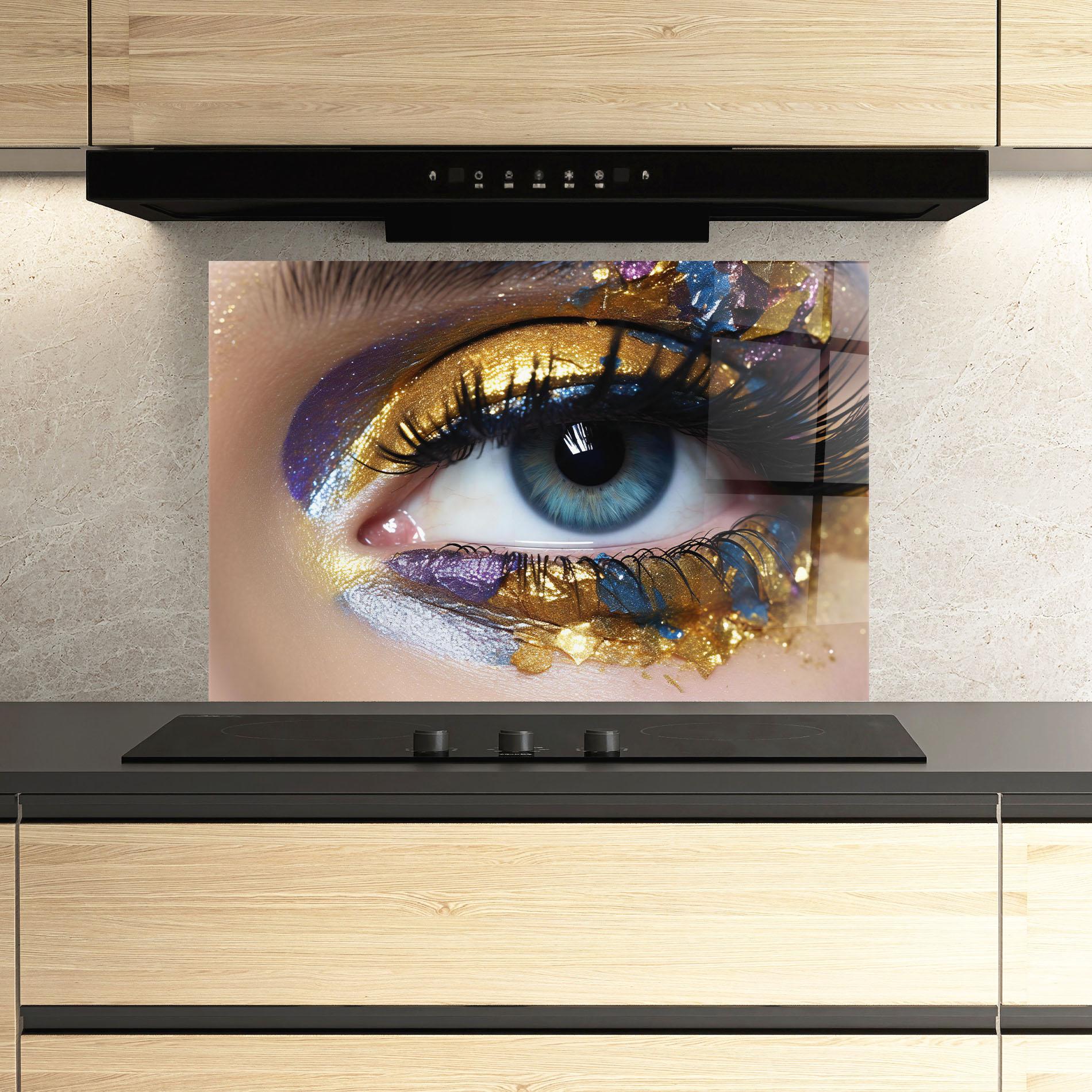 Panou Sticla Bucatarie Golden Purple Make Up mockup 3