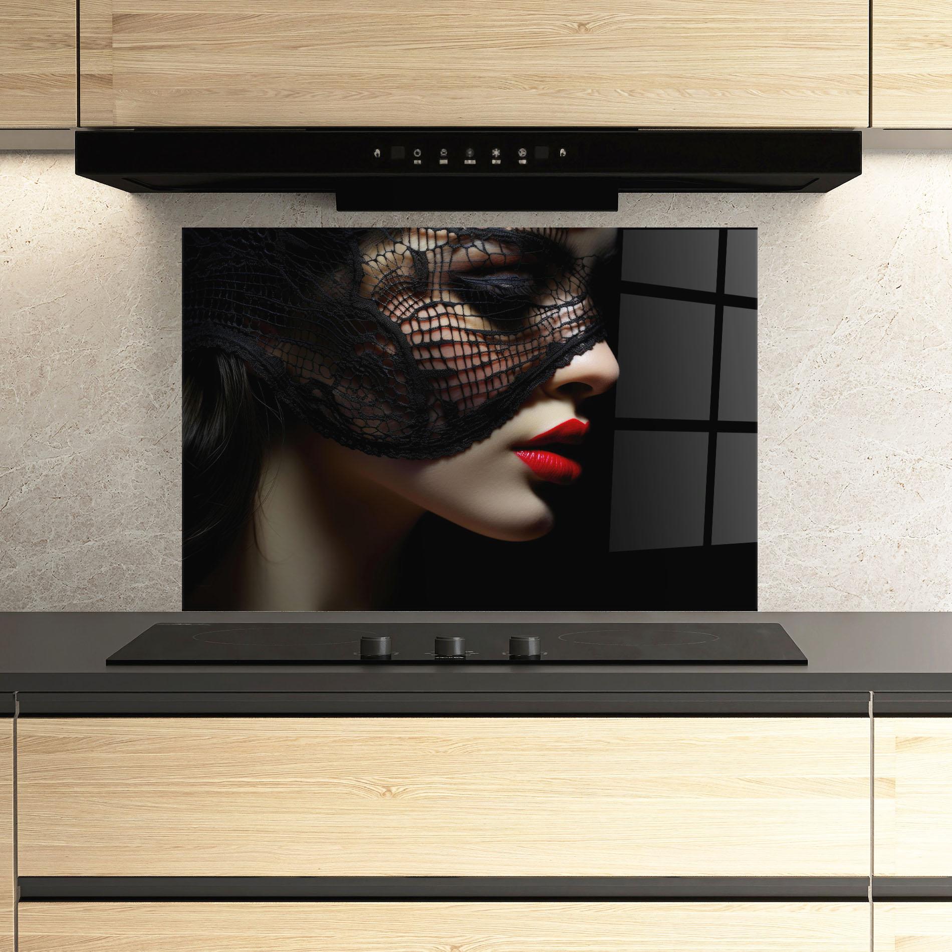 Panou Sticla Bucatarie Mysterious Girl mockup 3