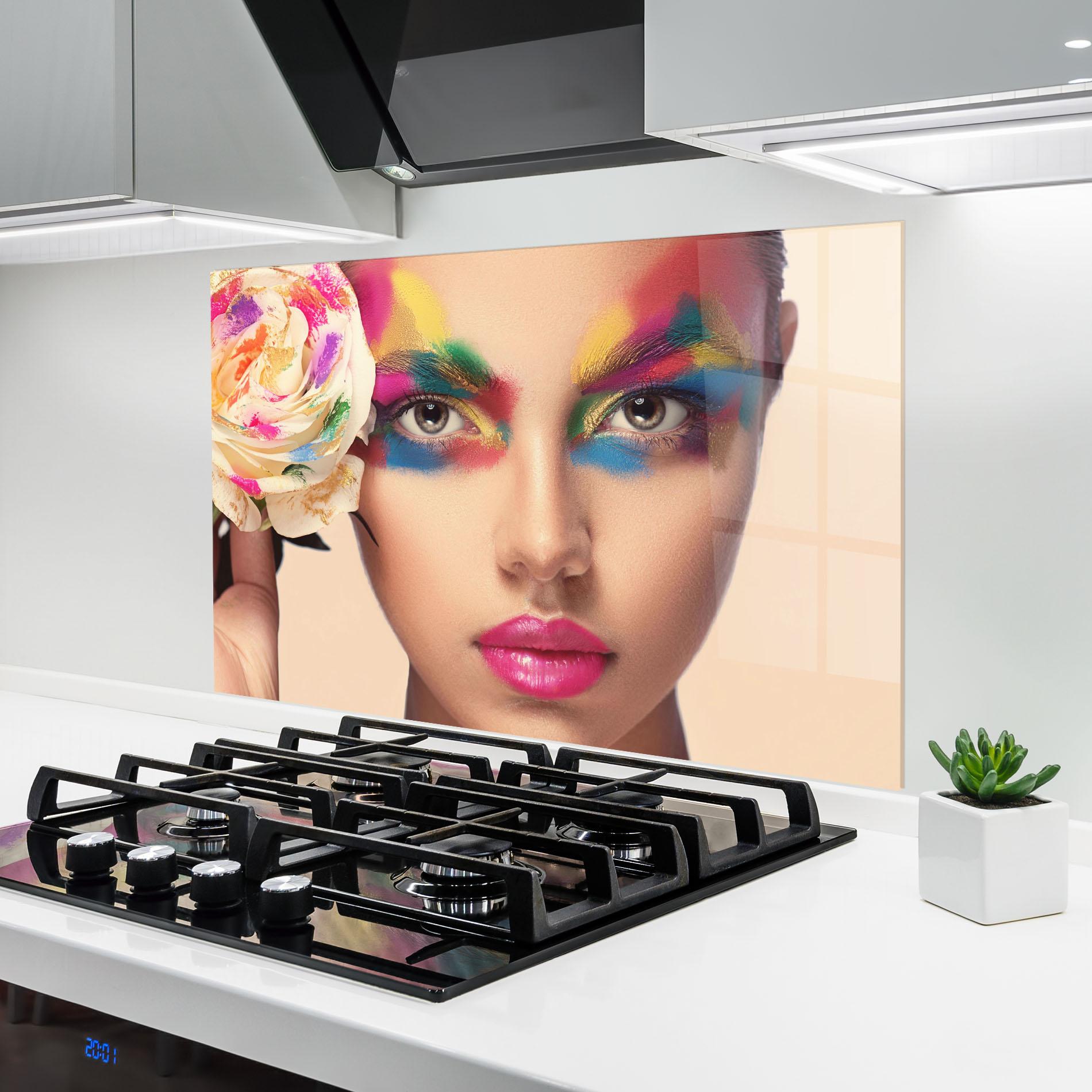 Panou Sticla Bucatarie Colorful Makeup Girl mockup 6