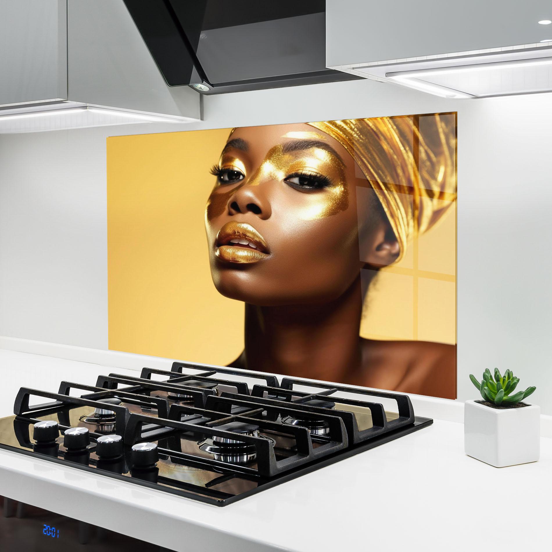 Panou Sticla Bucatarie Gold Headdress mockup 6