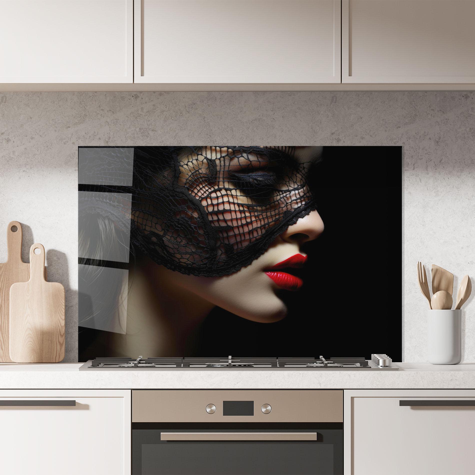 Panou Sticla Bucatarie Mysterious Girl mockup 7