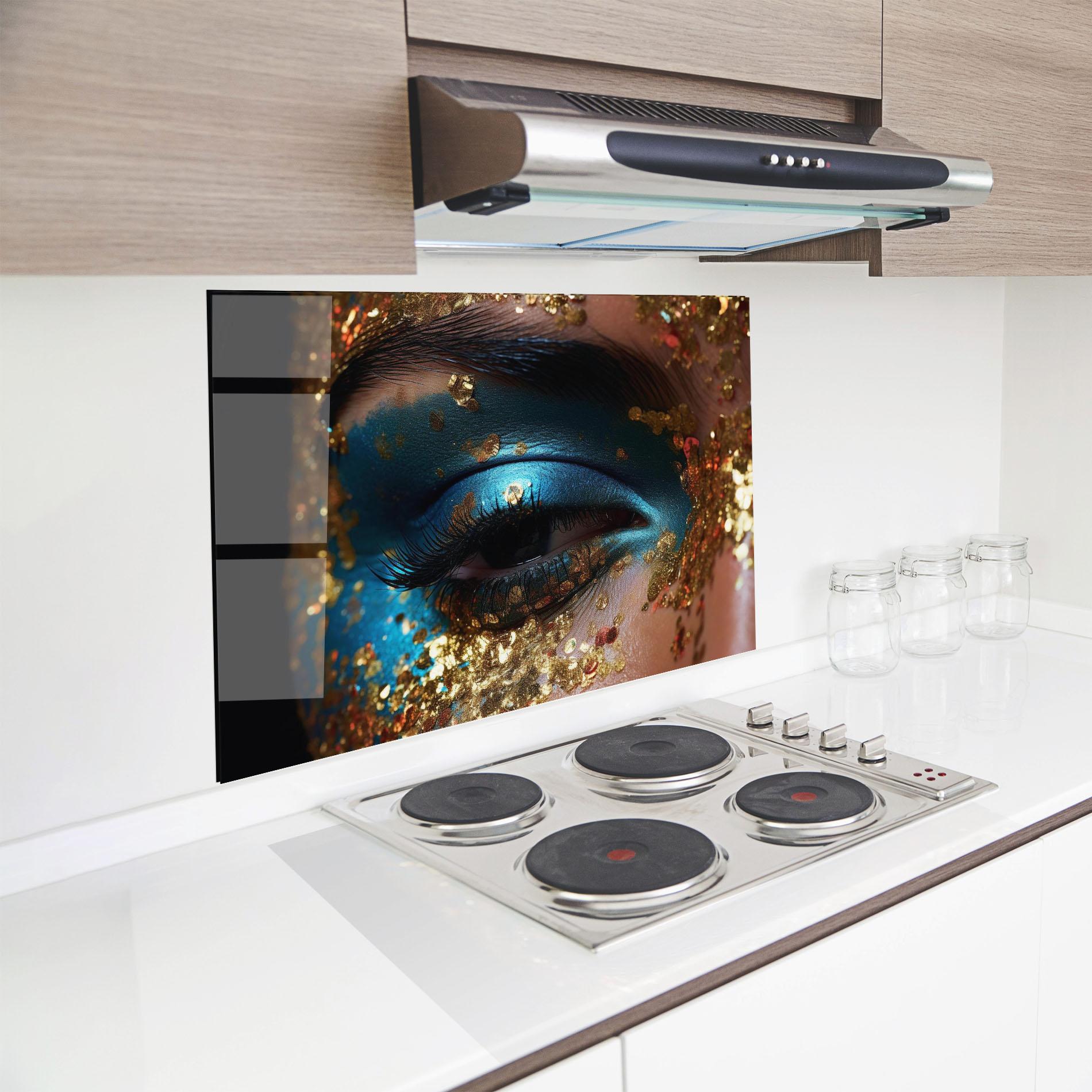 Panou Sticla Bucatarie Blue Gold Glitter mockup 8