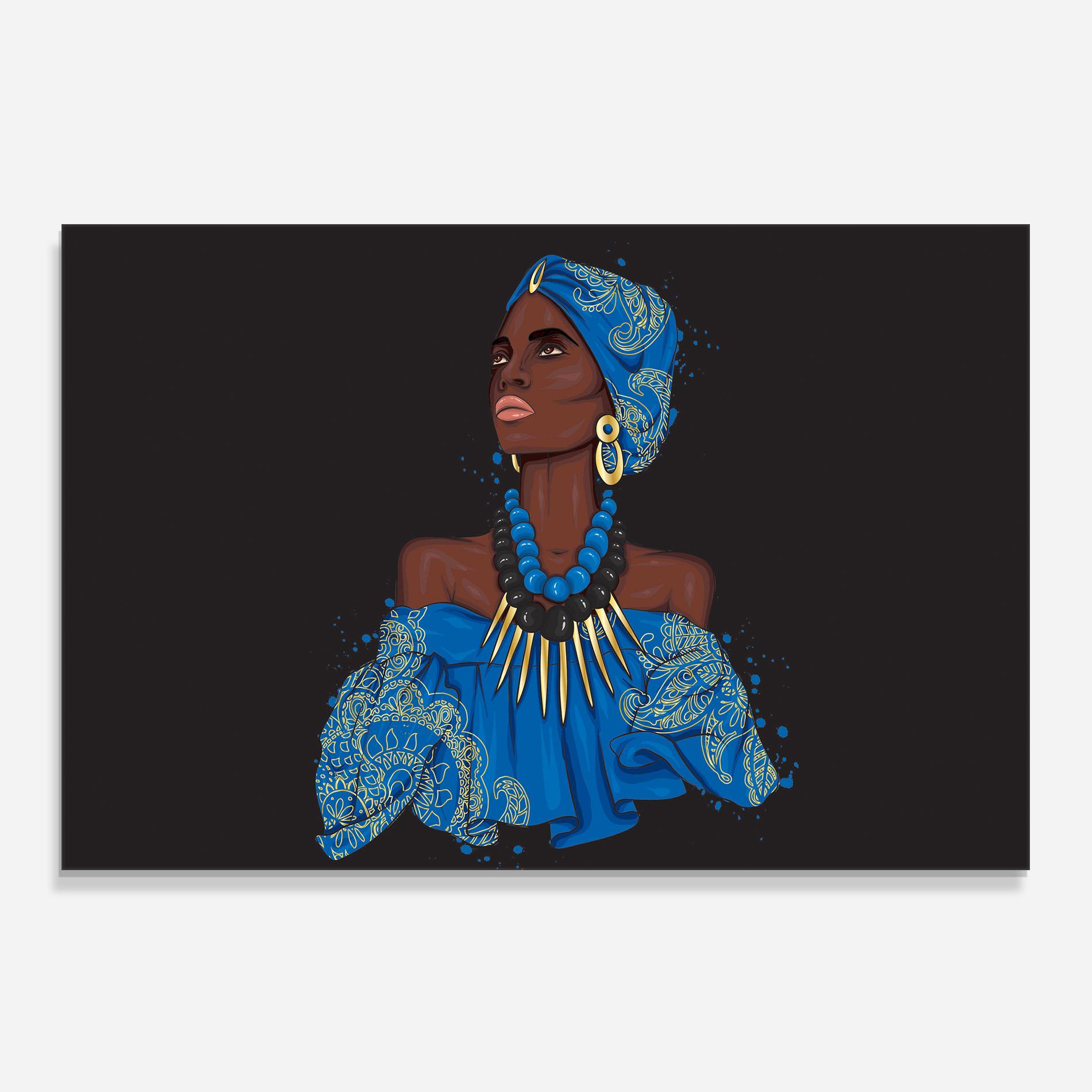 Panou Sticla Bucatarie Blue African Outfit mockup 0