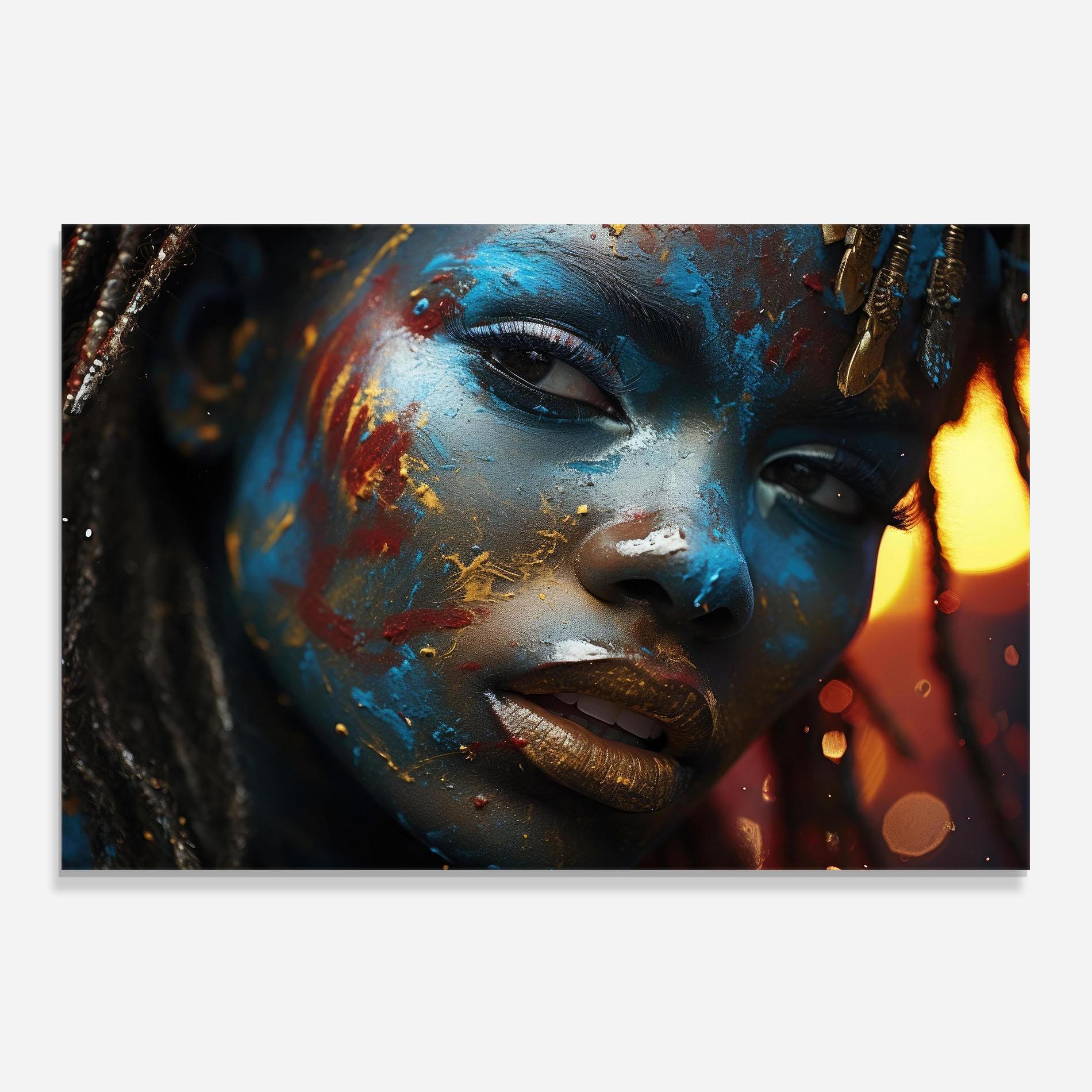 Panou Sticla Bucatarie Blue Paint Woman mockup 0