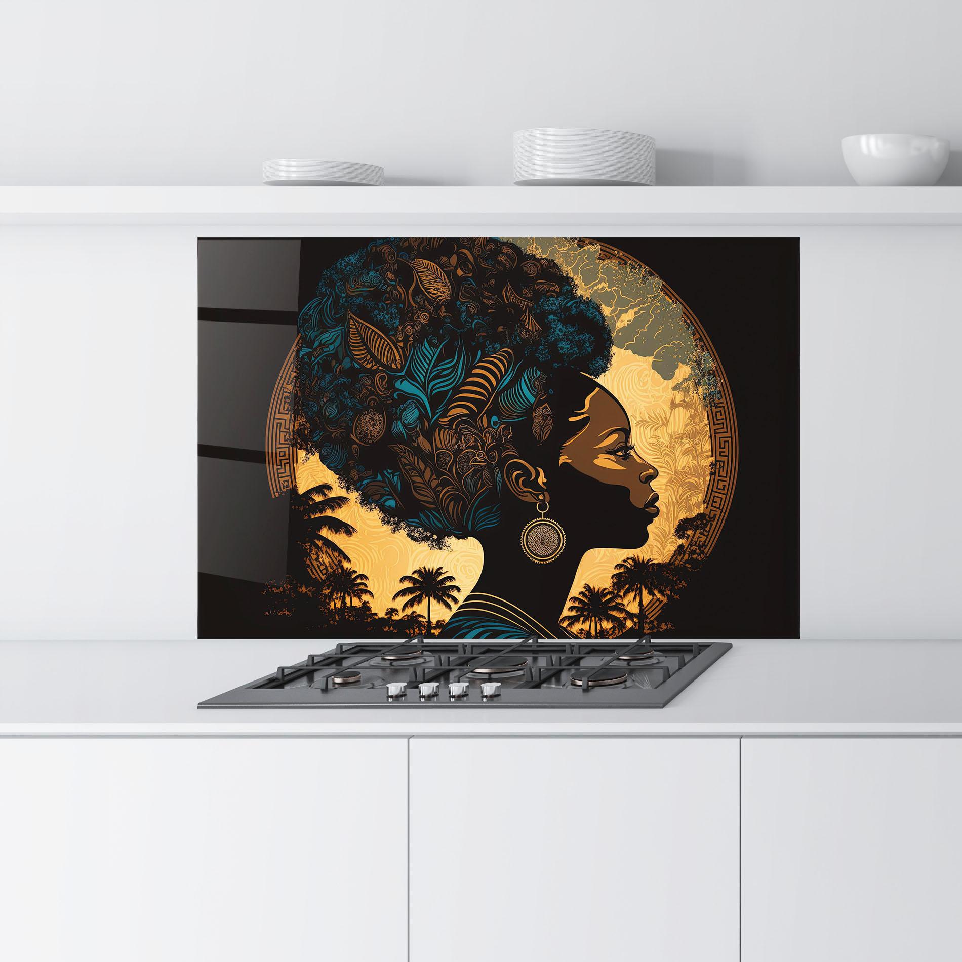 Panou Sticla Bucatarie African Profile Woman mockup 9