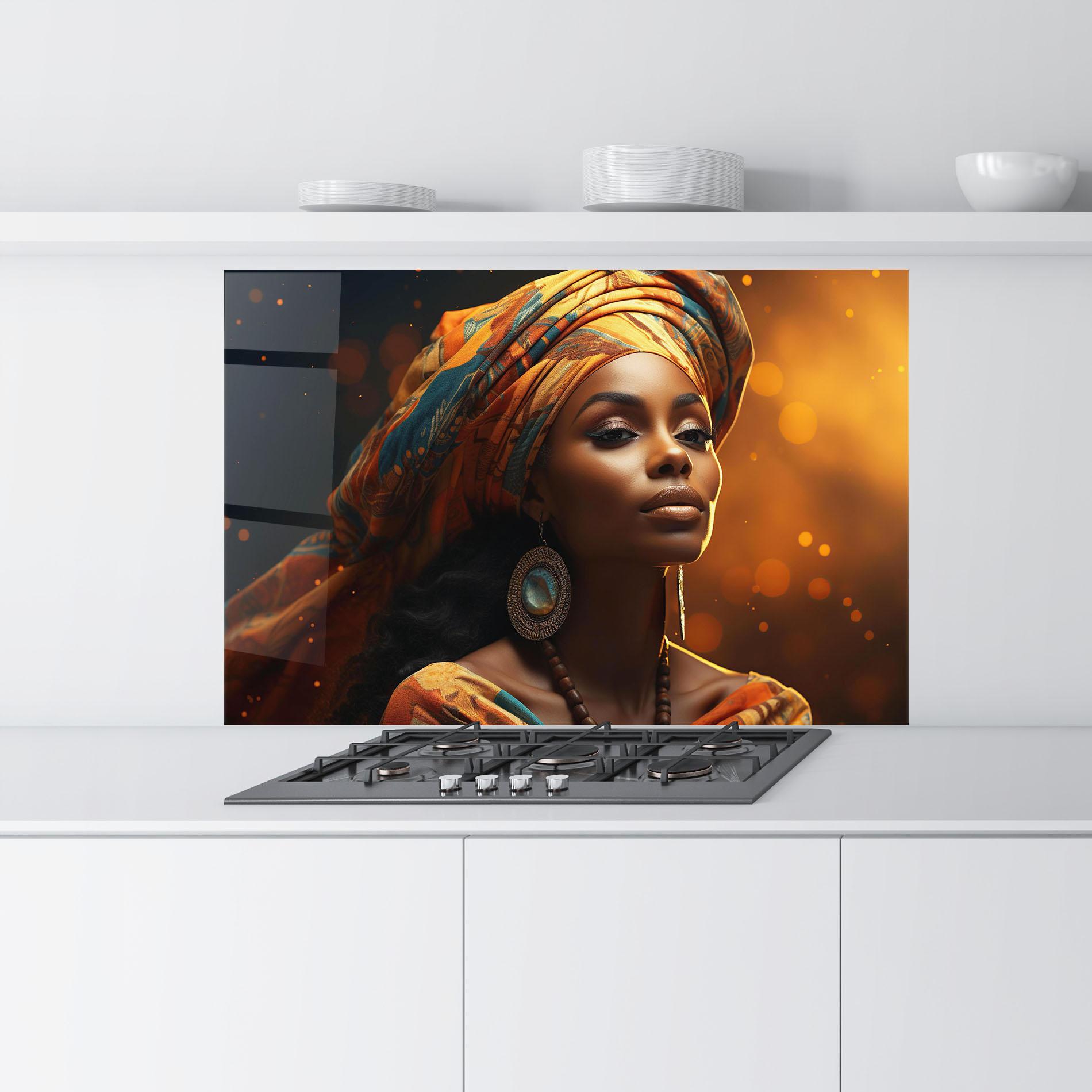 Panou Sticla Bucatarie Fashion African Portrait mockup 9