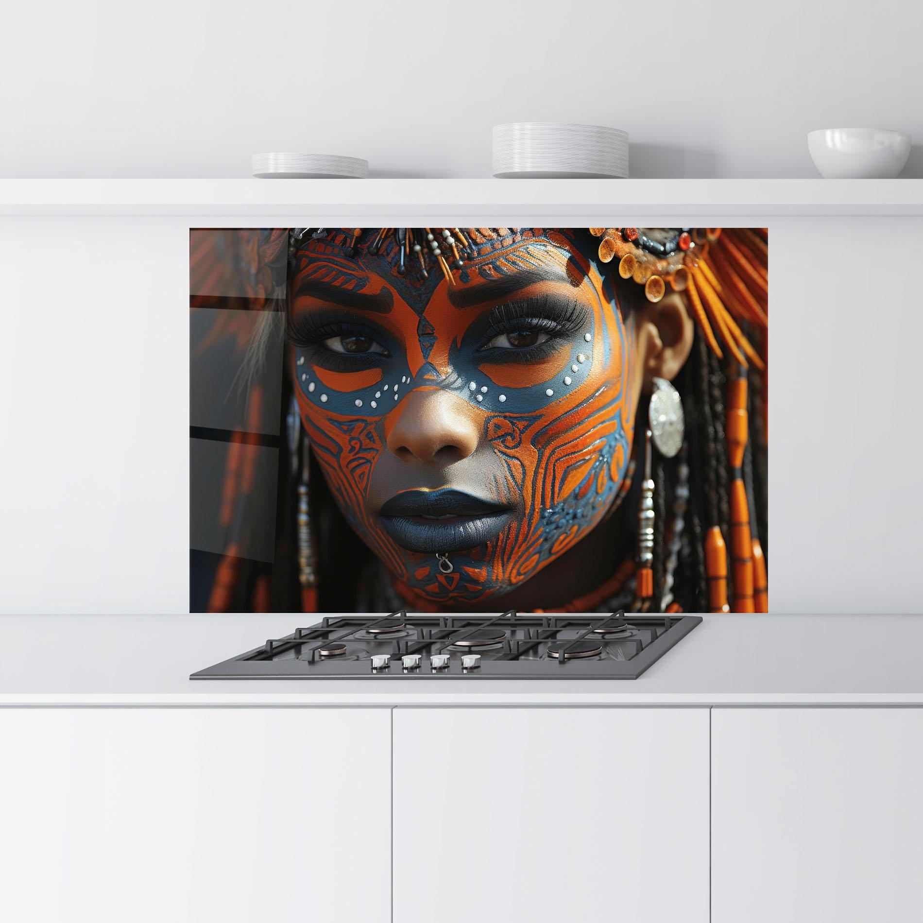 Panou Sticla Bucatarie Orange Tribal Paint mockup 9