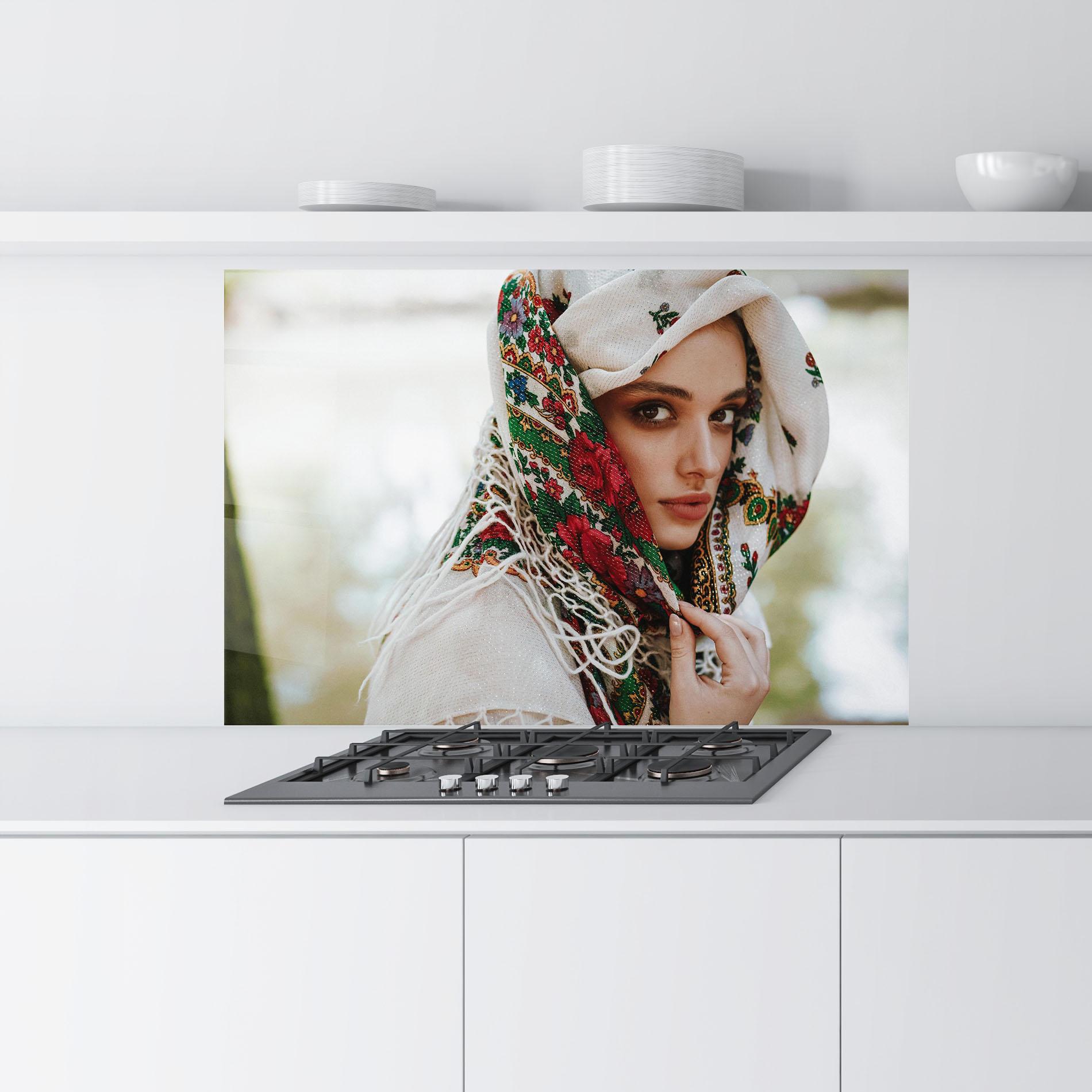 Panou Sticla Bucatarie Ukrainian Embroidered Dress mockup 9