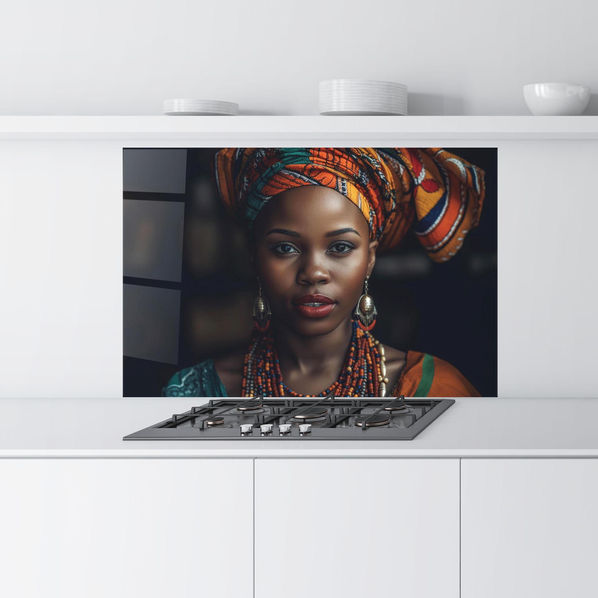 Panou Sticla Bucatarie Young African Woman mockup 9