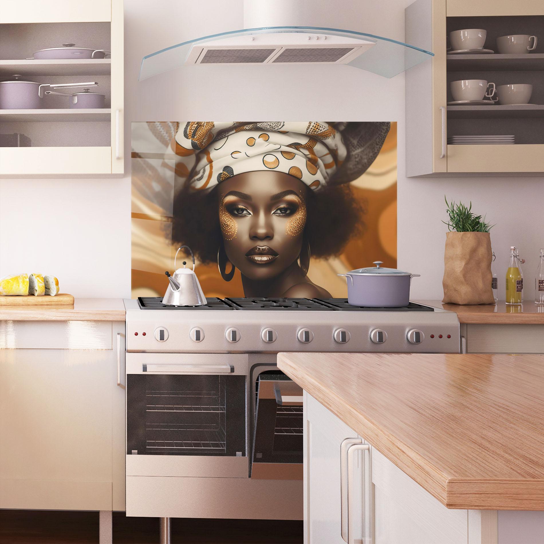 Panou Sticla Bucatarie Abstract African Woman mockup 1