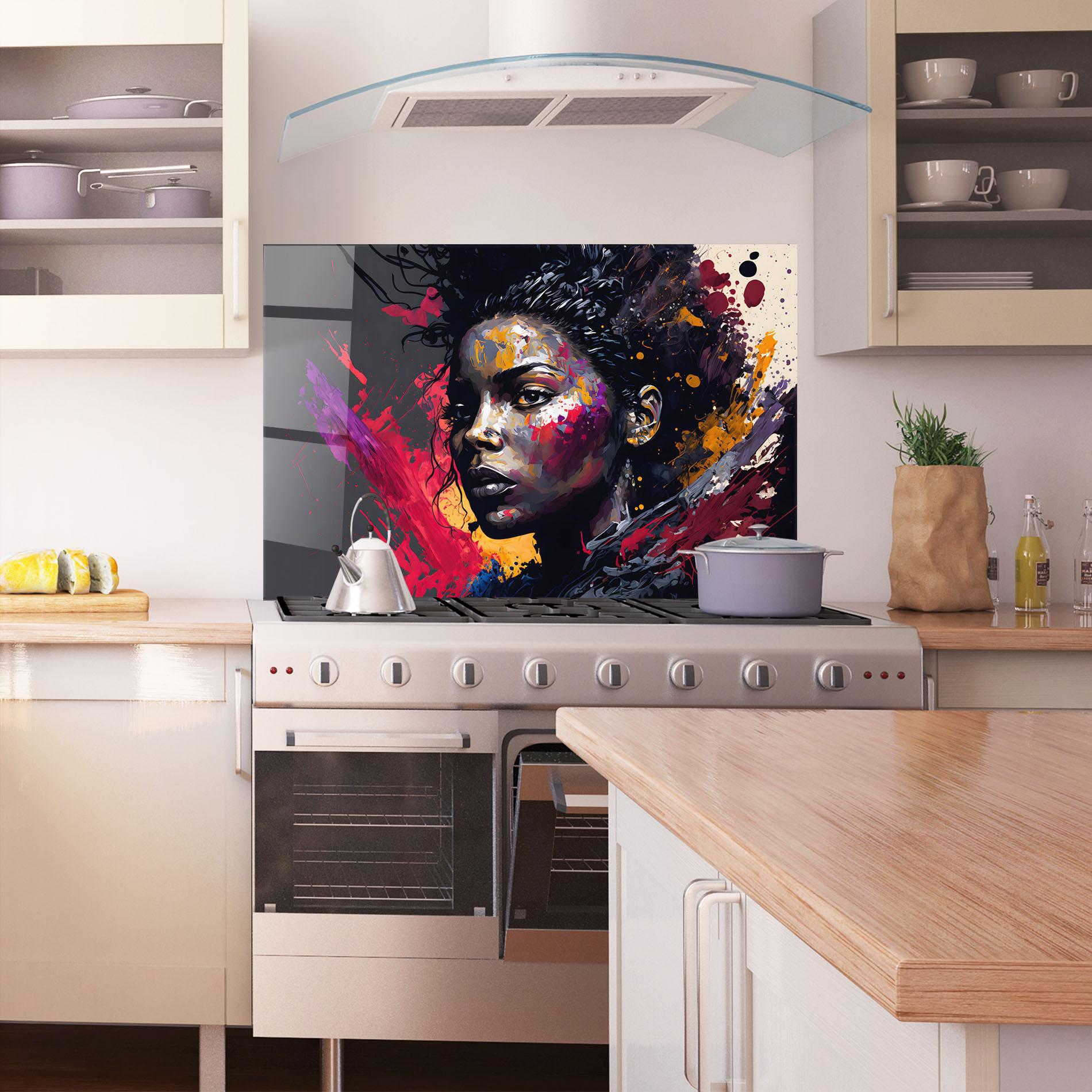 Panou Sticla Bucatarie African Woman Splash mockup 1