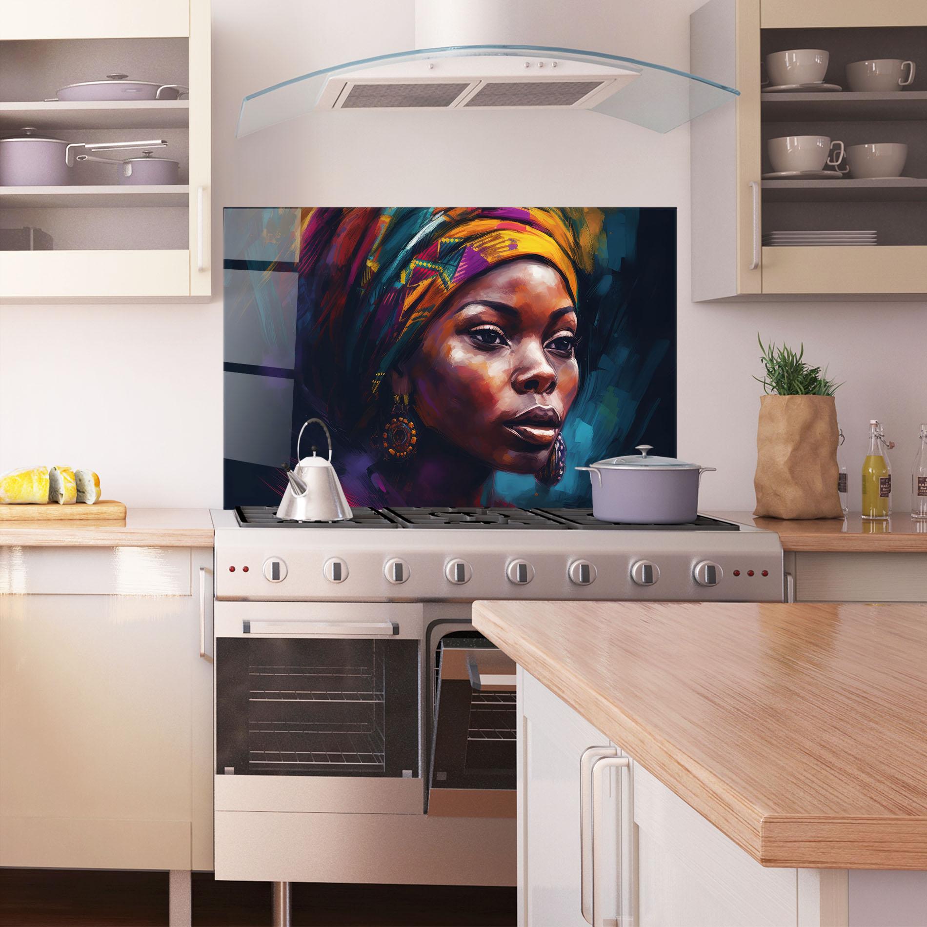 Panou Sticla Bucatarie Black Traditional Woman mockup 1