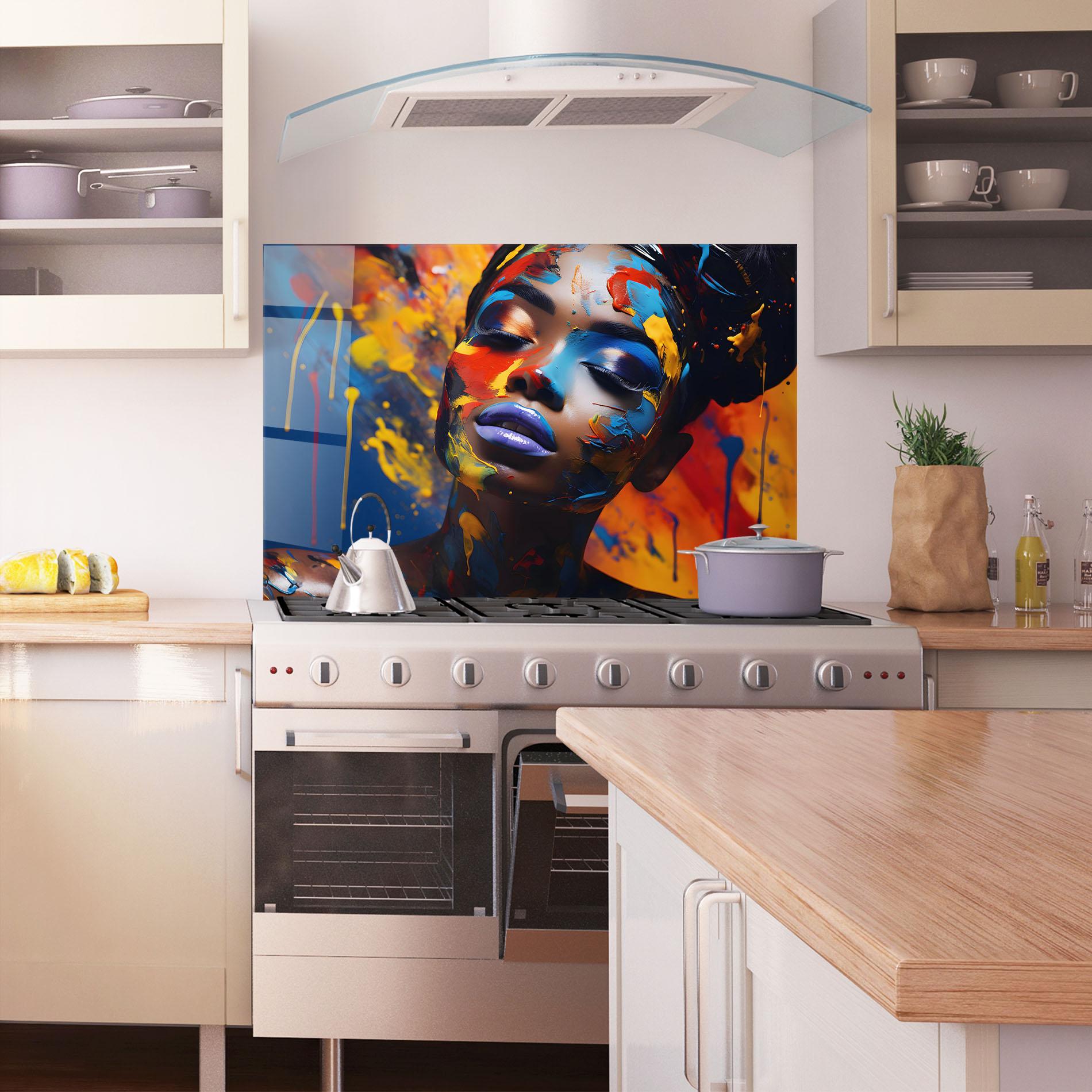 Panou Sticla Bucatarie Color Splash African Woman mockup 1