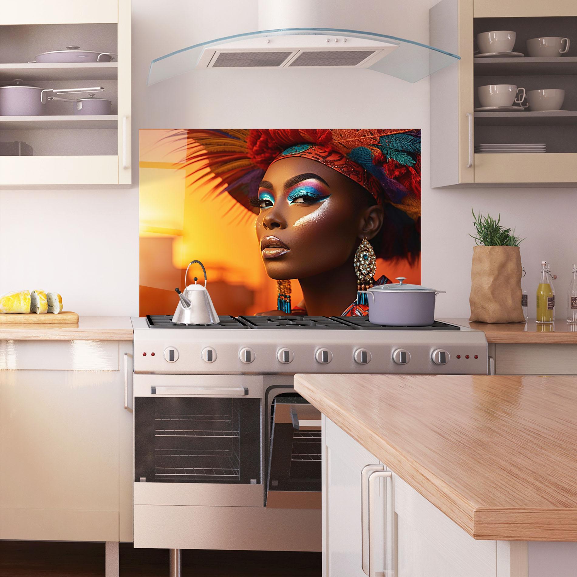 Panou Sticla Bucatarie Elaborate Makeup Woman mockup 1