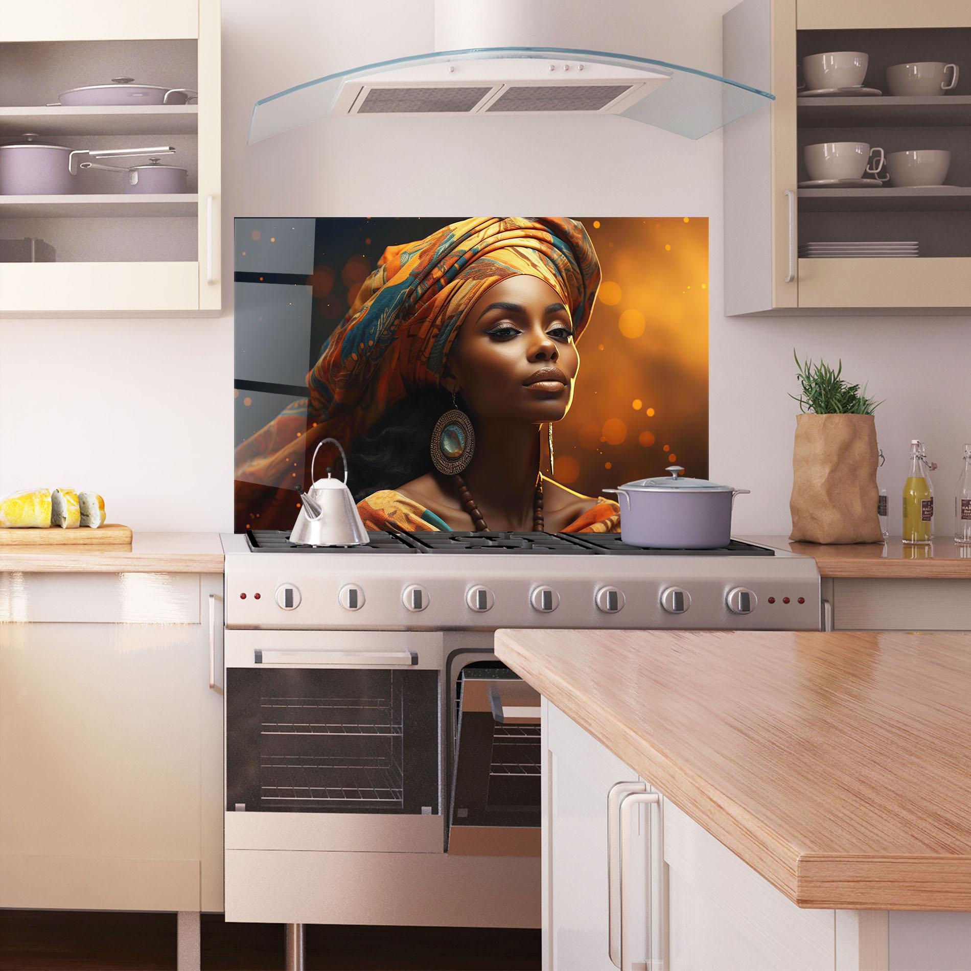 Panou Sticla Bucatarie Fashion African Portrait mockup 1