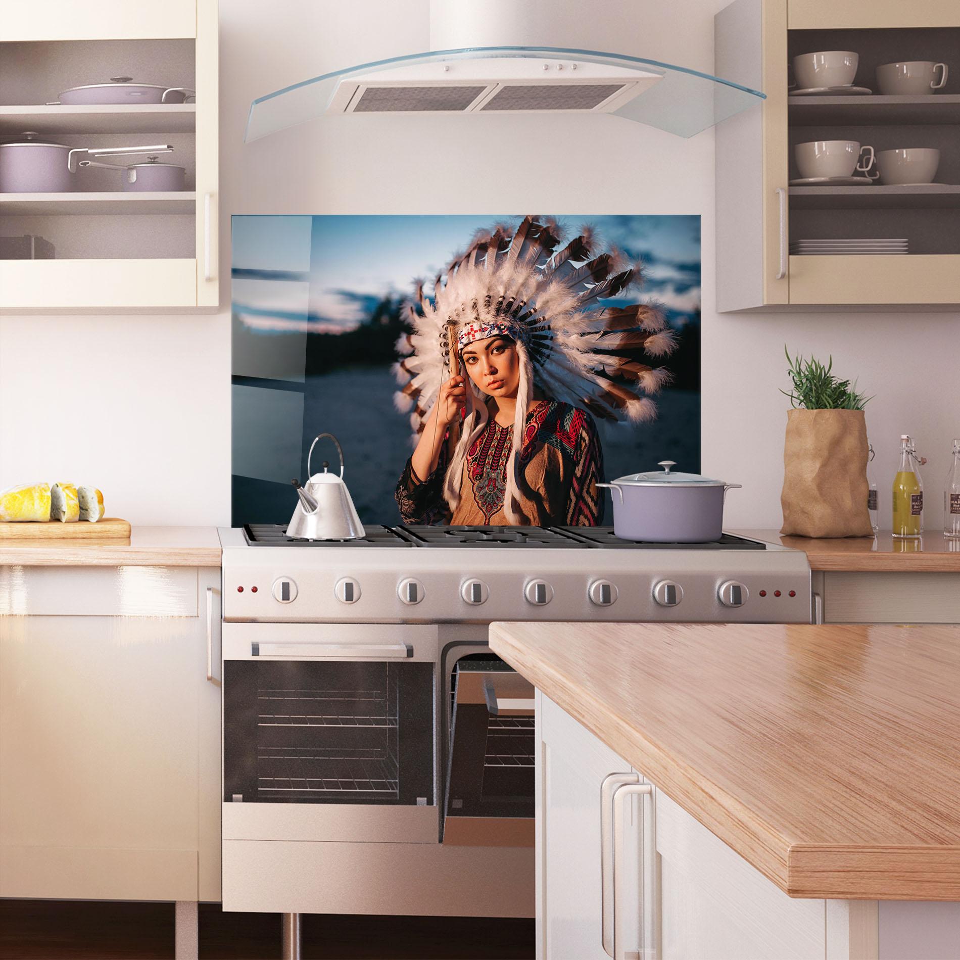 Panou Sticla Bucatarie Indian Woman Sunset mockup 1