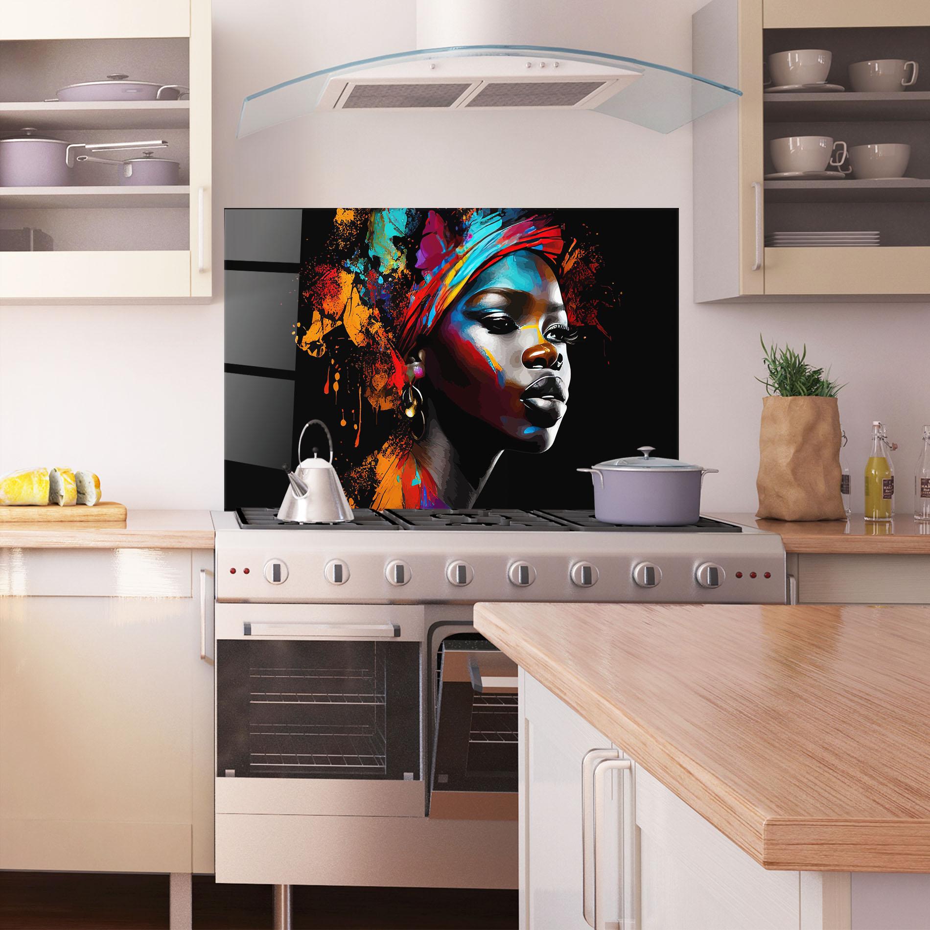 Panou Sticla Bucatarie Pretty African Art Splash mockup 1