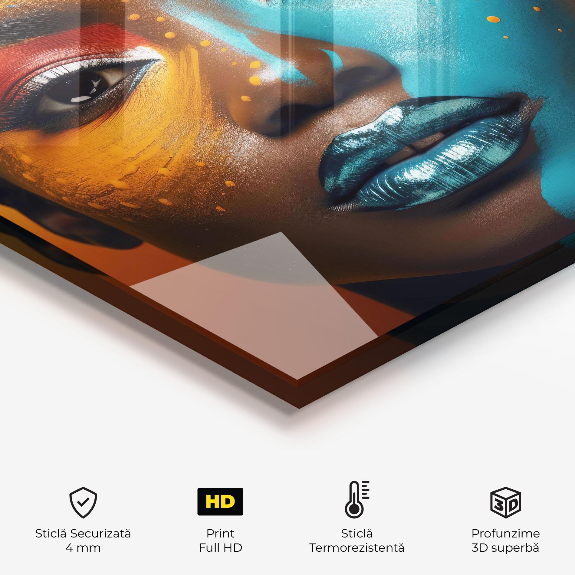 Panou Sticla Bucatarie Blue Brown Skin Woman mockup 2